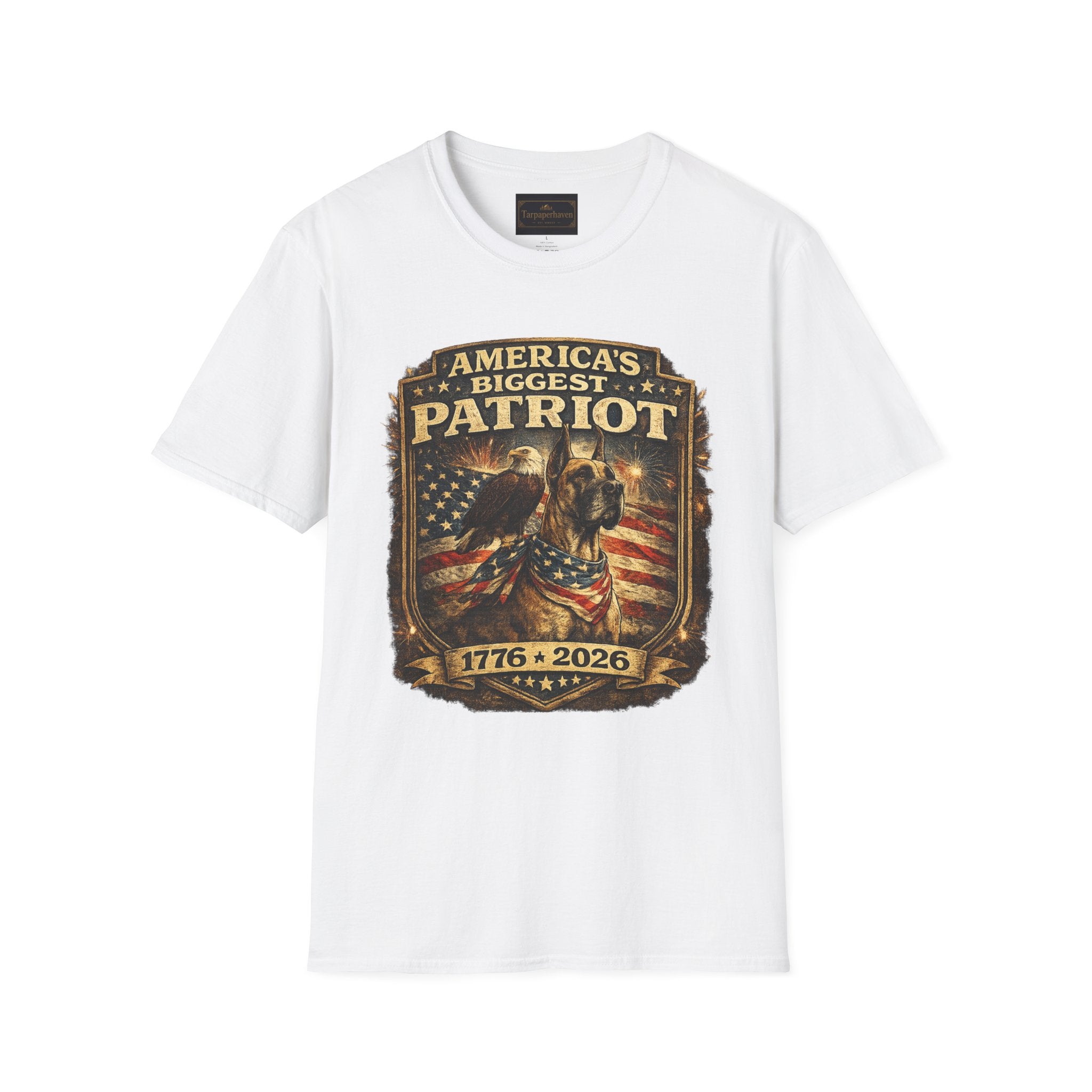 Patriot T-Shirt — Great Dane 1776–2026 Vintage Eagle Flag Tee