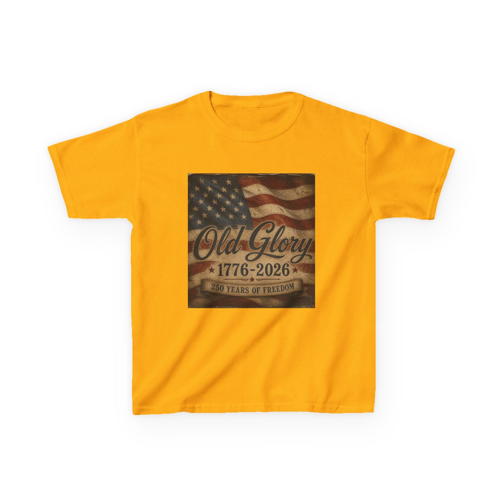Kids T‑Shirt — "Old Glory 1776–2026" Vintage American Flag Patriotic Tee