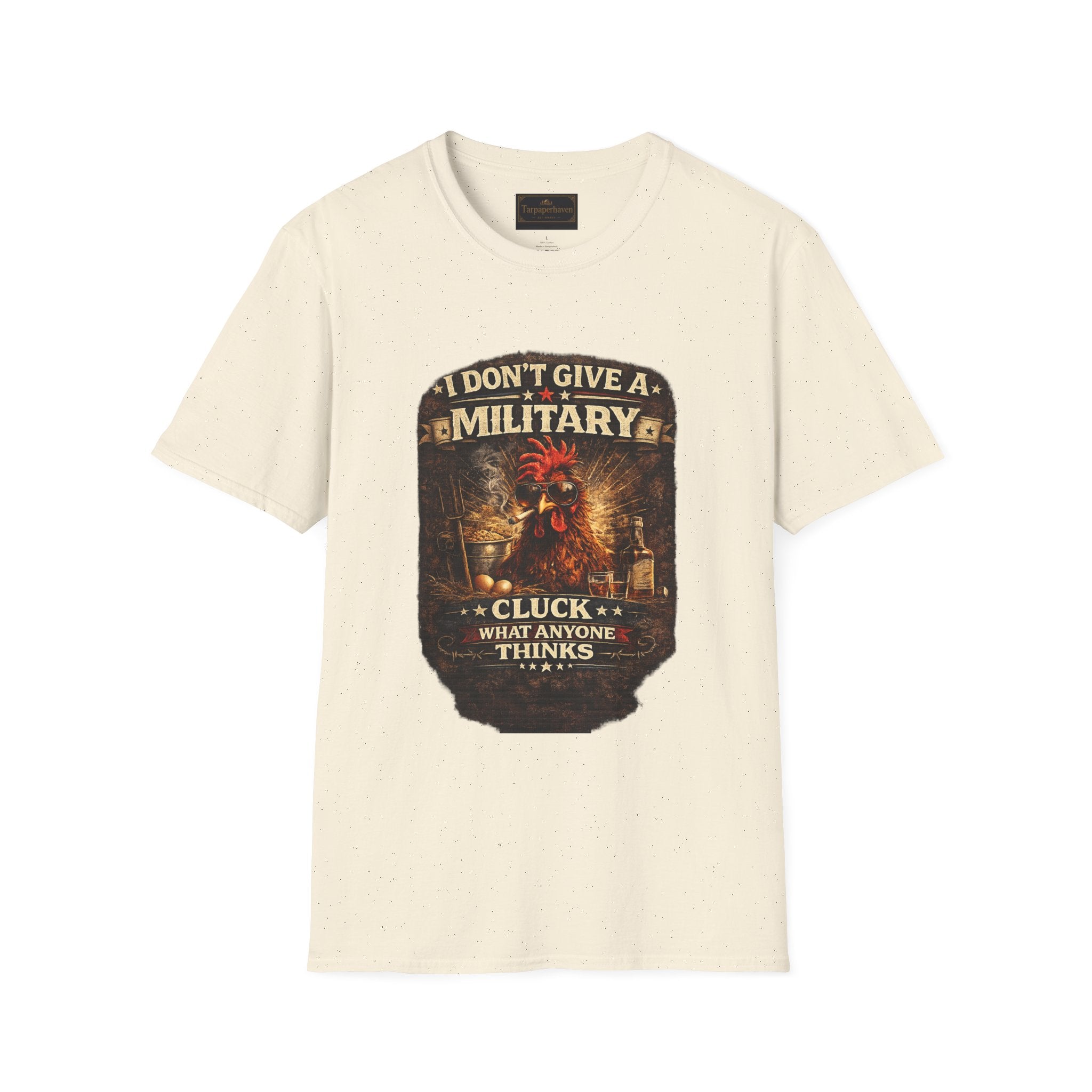 T‑Shirt — "I Don't Give A Military Cluck" Rooster Graphic Tee