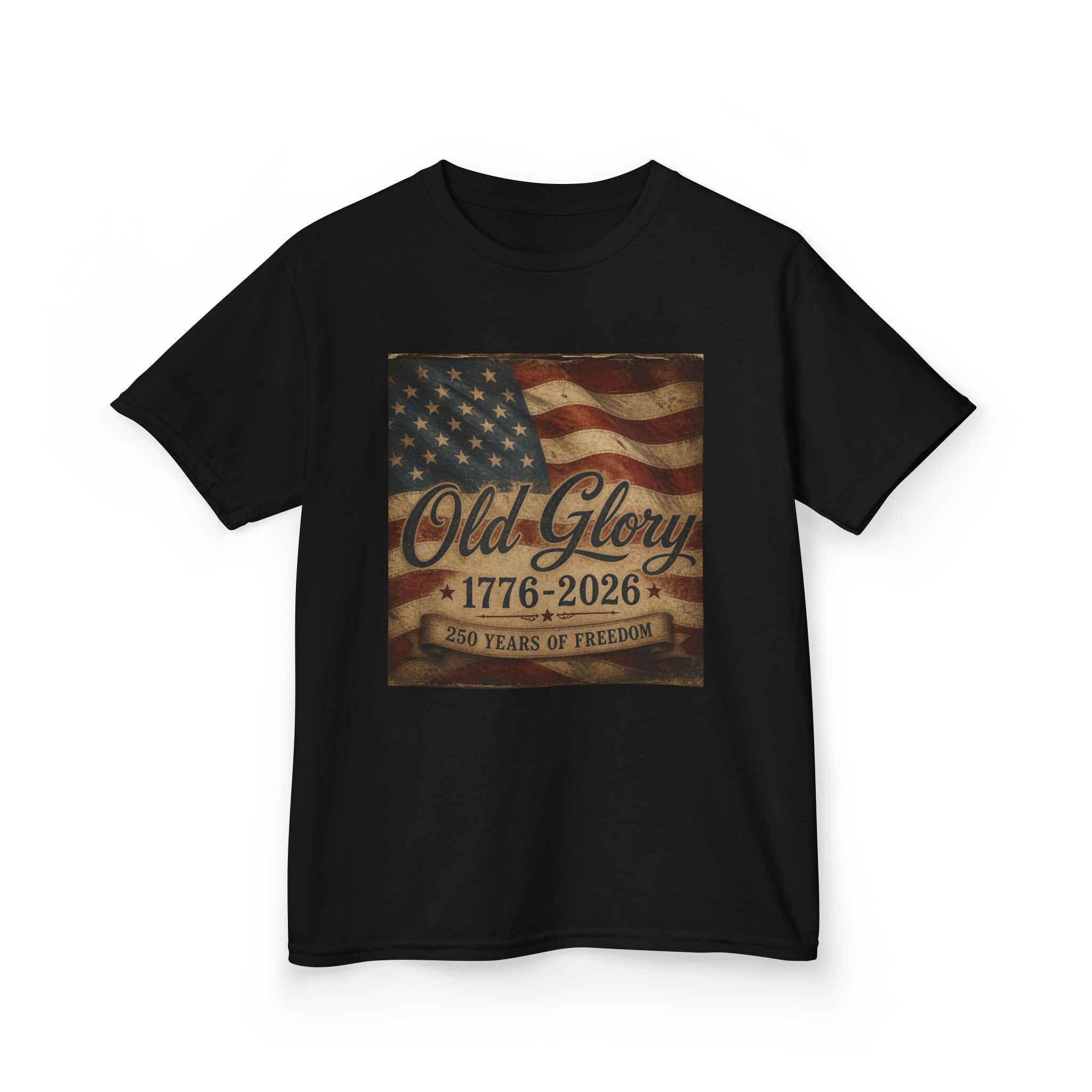 Kids T‑Shirt — "Old Glory 1776–2026" Vintage American Flag Patriotic Tee