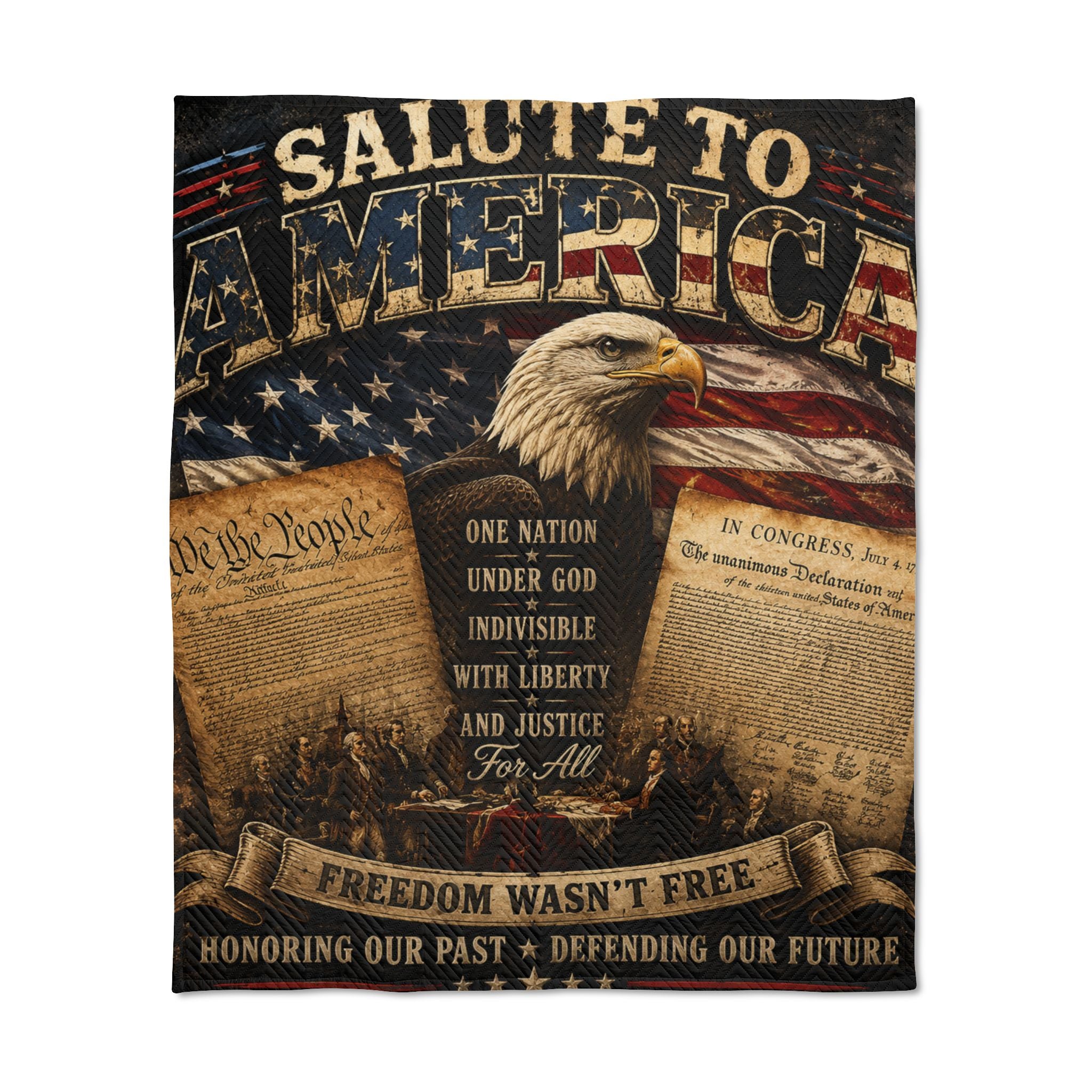 American Eagle Quilted Throw — Salute to America Patriotic Flag & Constitution Blanket