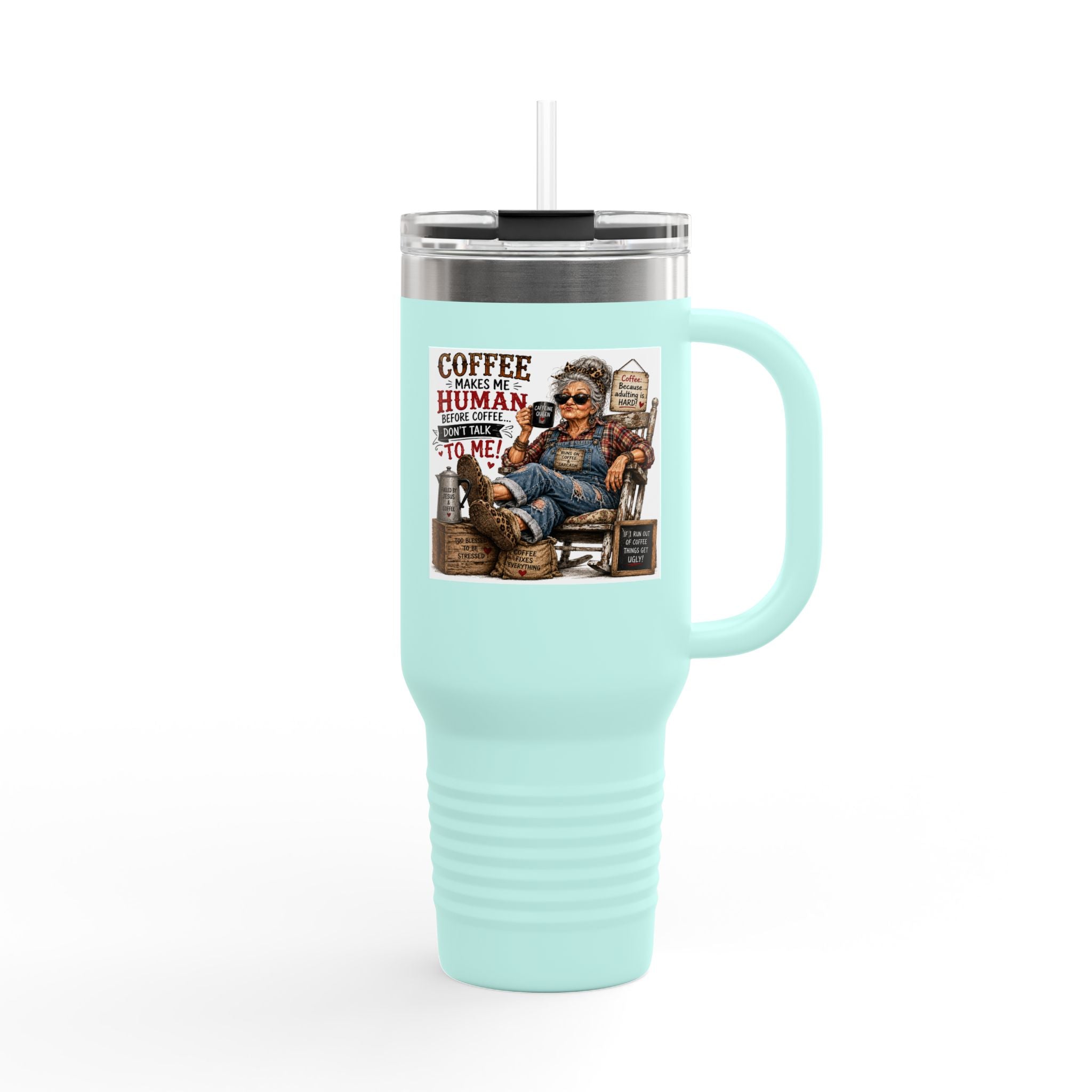 40oz Insulated Travel Mug Country Granny Coffee Addict
