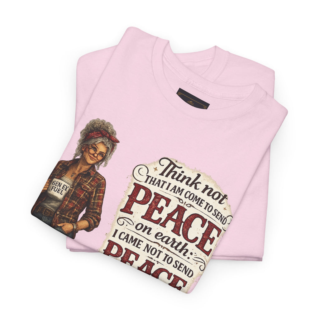 Christian Faith Tee — "I Come Not to Send Peace but a Sword" Matthew 10:34 Graphic Shirt
