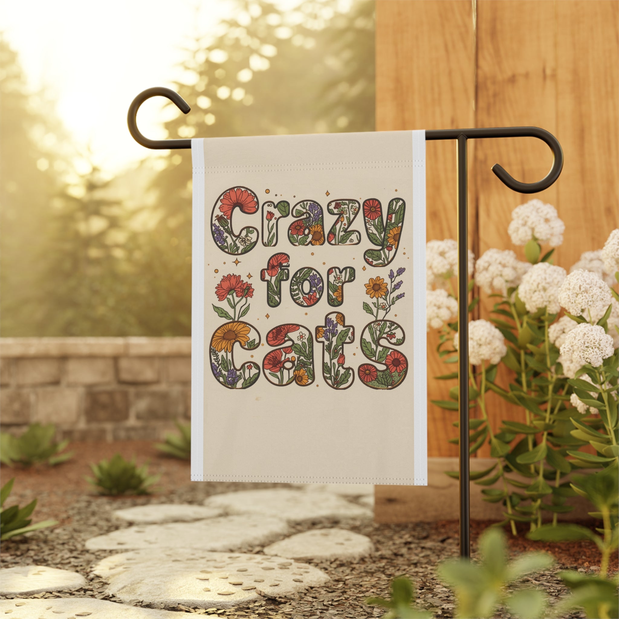 Crazy for Cats Floral Garden Flag