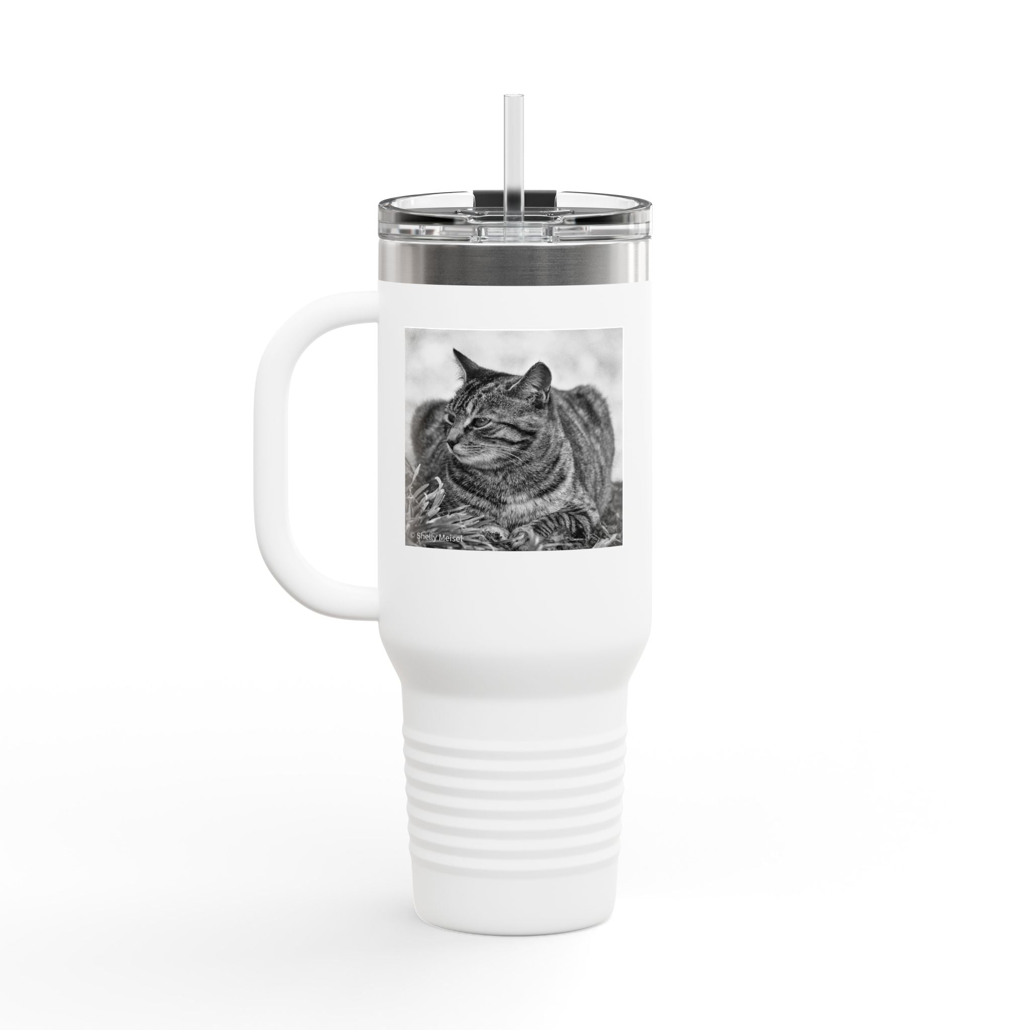 40oz Insulated Travel Tumbler with Cat Photo - Stainless Steel Thermal Mug