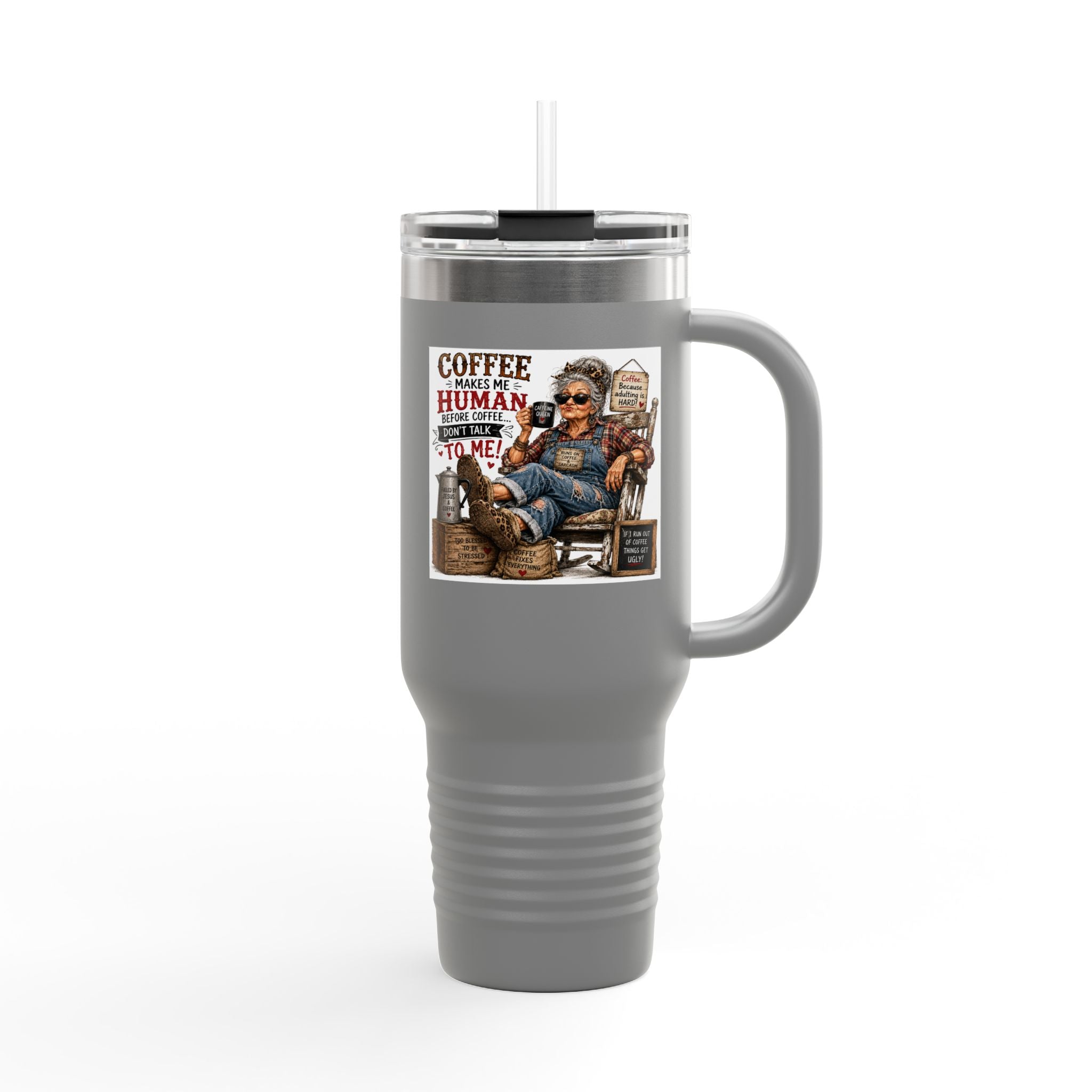 40oz Insulated Travel Mug Country Granny Coffee Addict