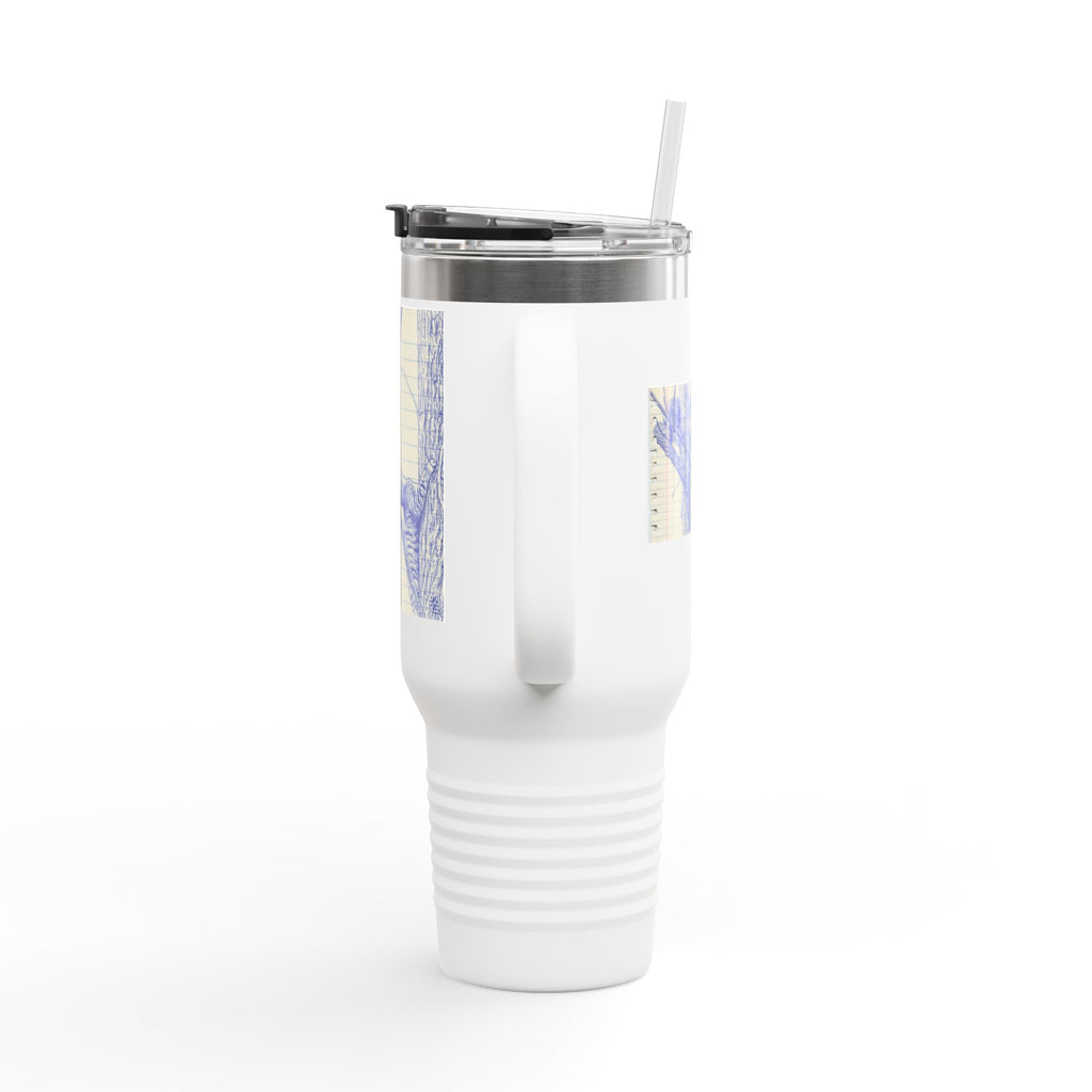 40oz Insulated Travel Mug — Blue Cats Playing in Trees Sketch Stainless Steel Tumbler