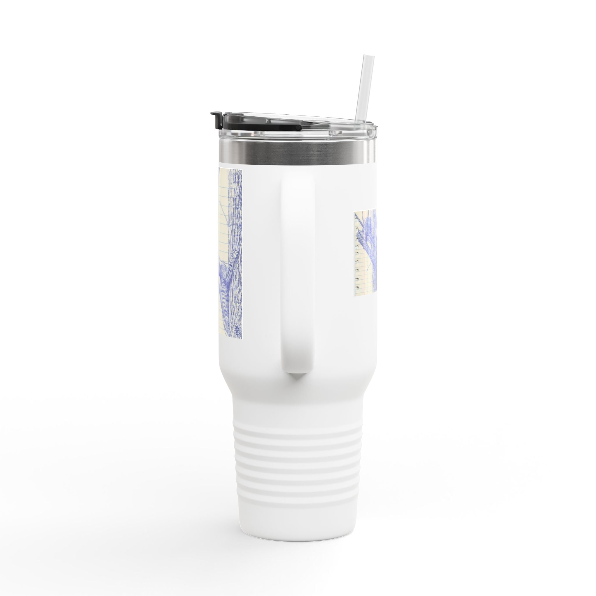 40oz Insulated Travel Mug — Blue Cats Playing in Trees Sketch Stainless Steel Tumbler