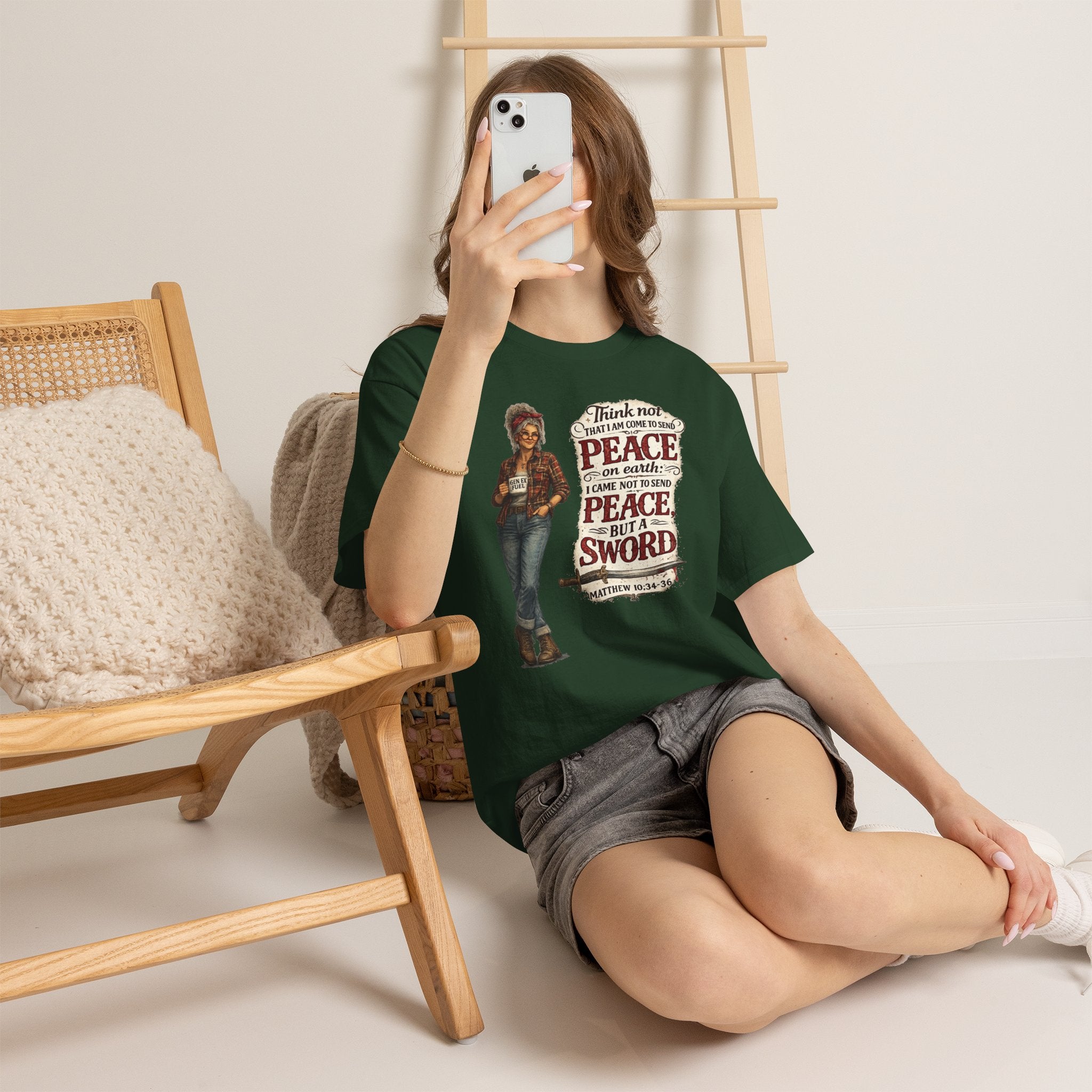 Christian Faith Tee — "I Come Not to Send Peace but a Sword" Matthew 10:34 Graphic Shirt