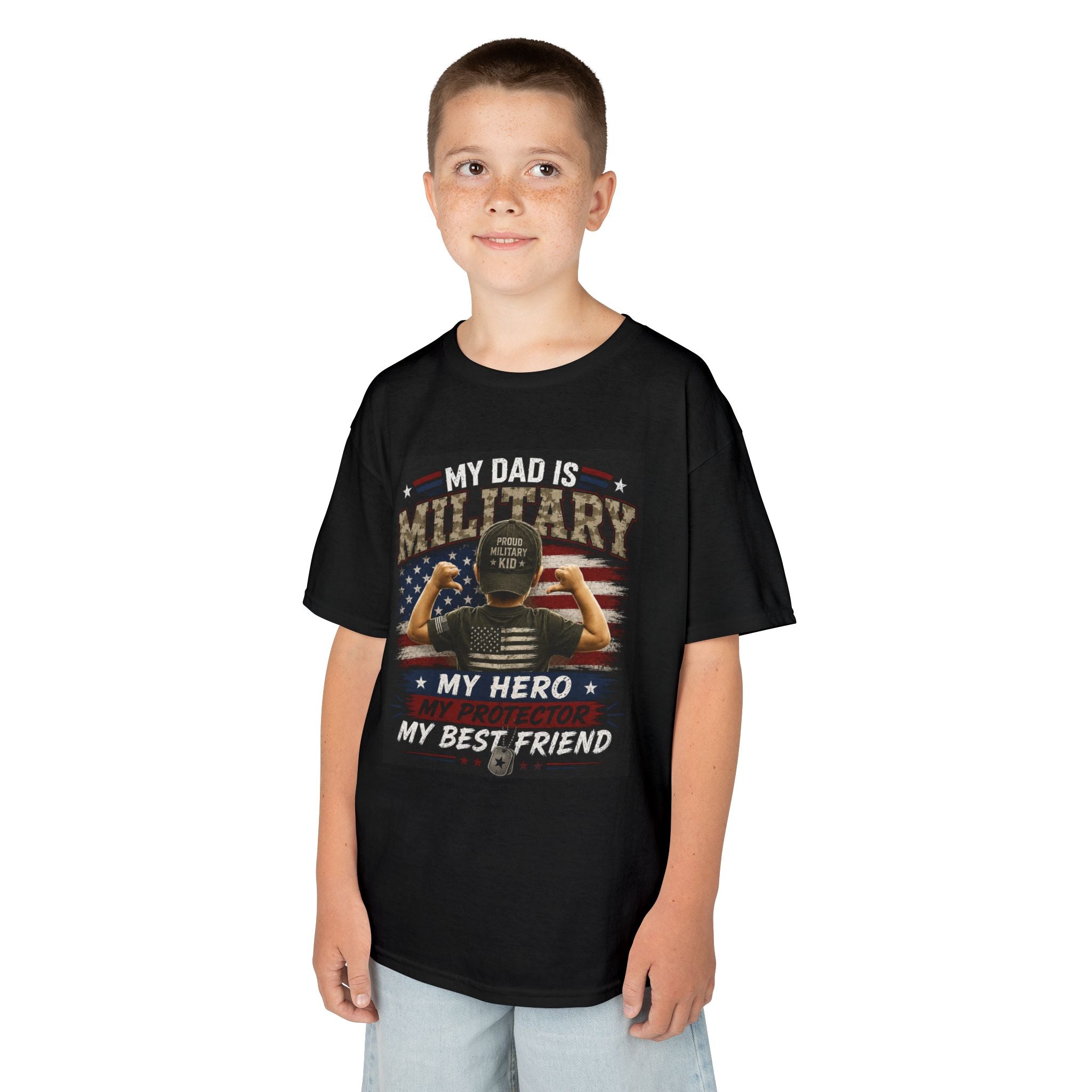 Kids Tee — "My Dad Is Military" Patriotic Hero Shirt