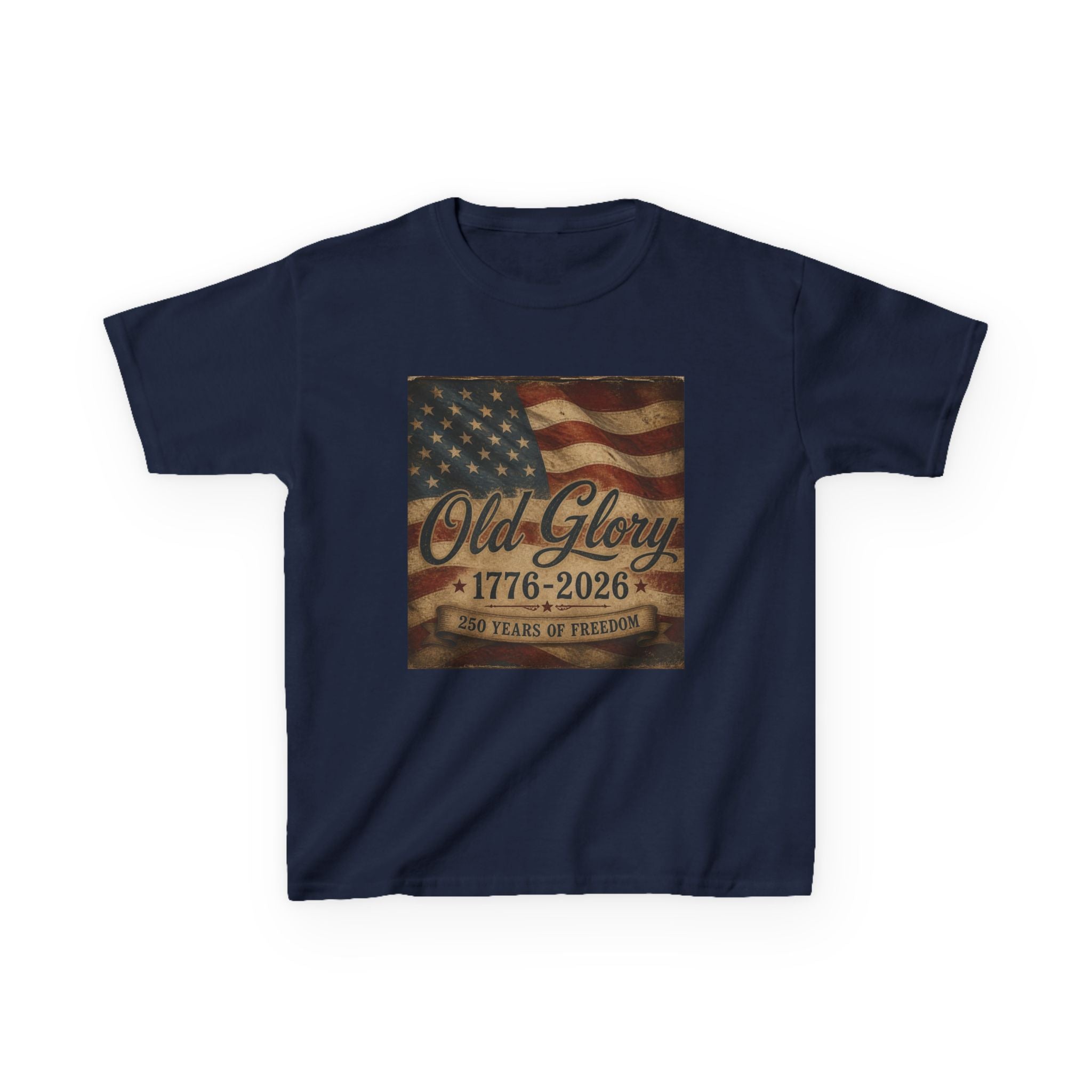 Kids T‑Shirt — "Old Glory 1776–2026" Vintage American Flag Patriotic Tee