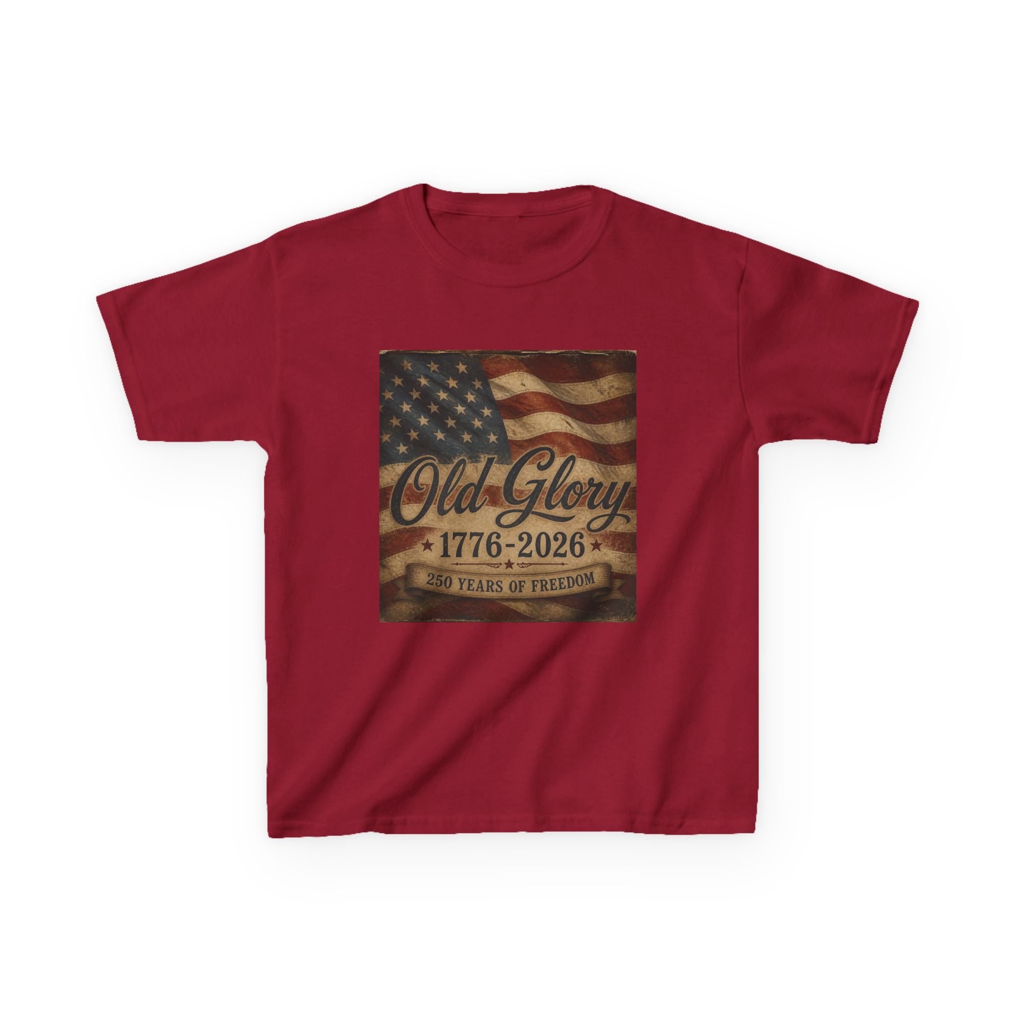 Kids T‑Shirt — "Old Glory 1776–2026" Vintage American Flag Patriotic Tee