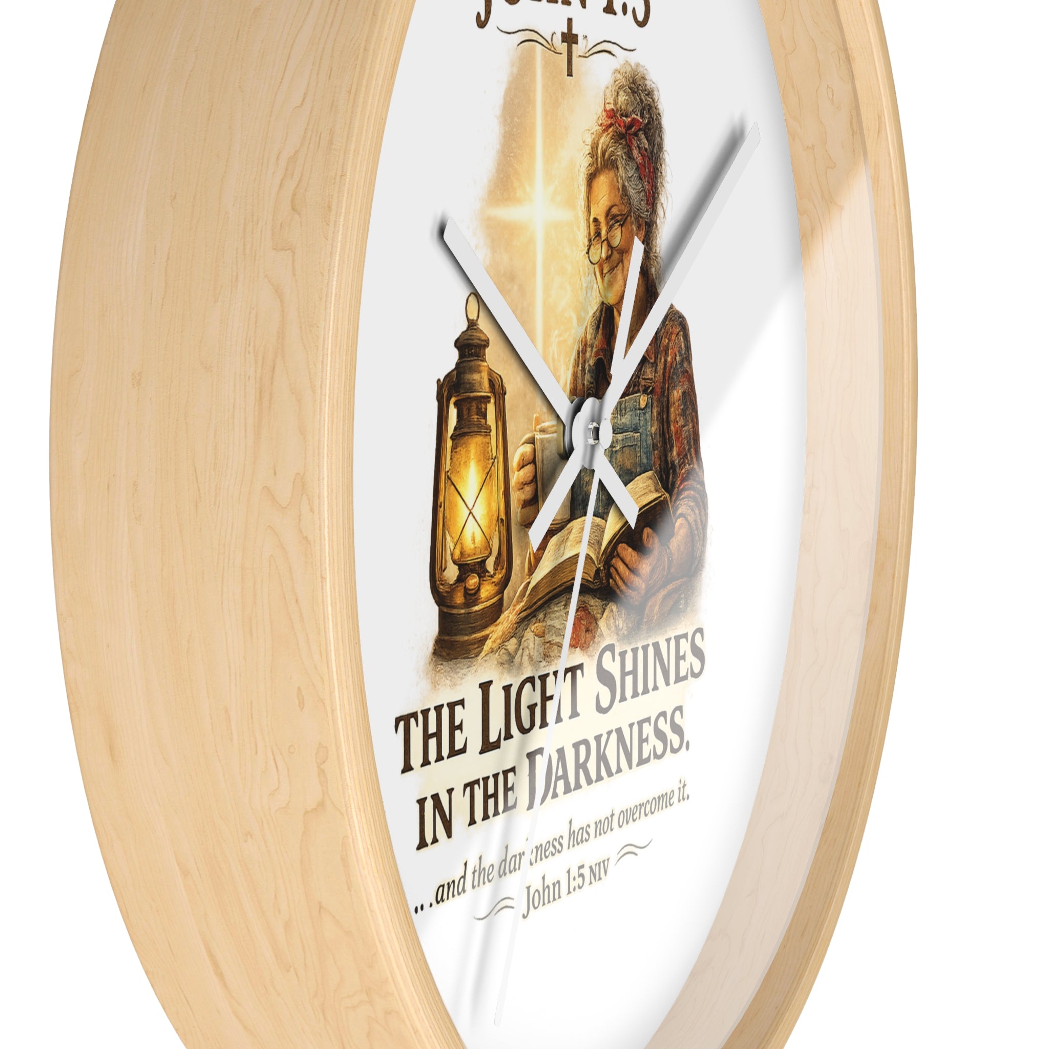 John 1:5 Wall Clock — "The Light Shines in the Darkness" Christian Decorative Clock