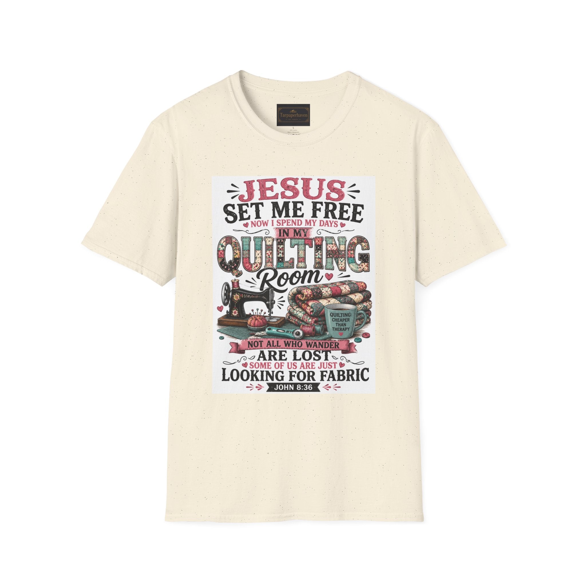 Quilting T-Shirt — "Jesus Set Me Free" Faithful Quilter Tee