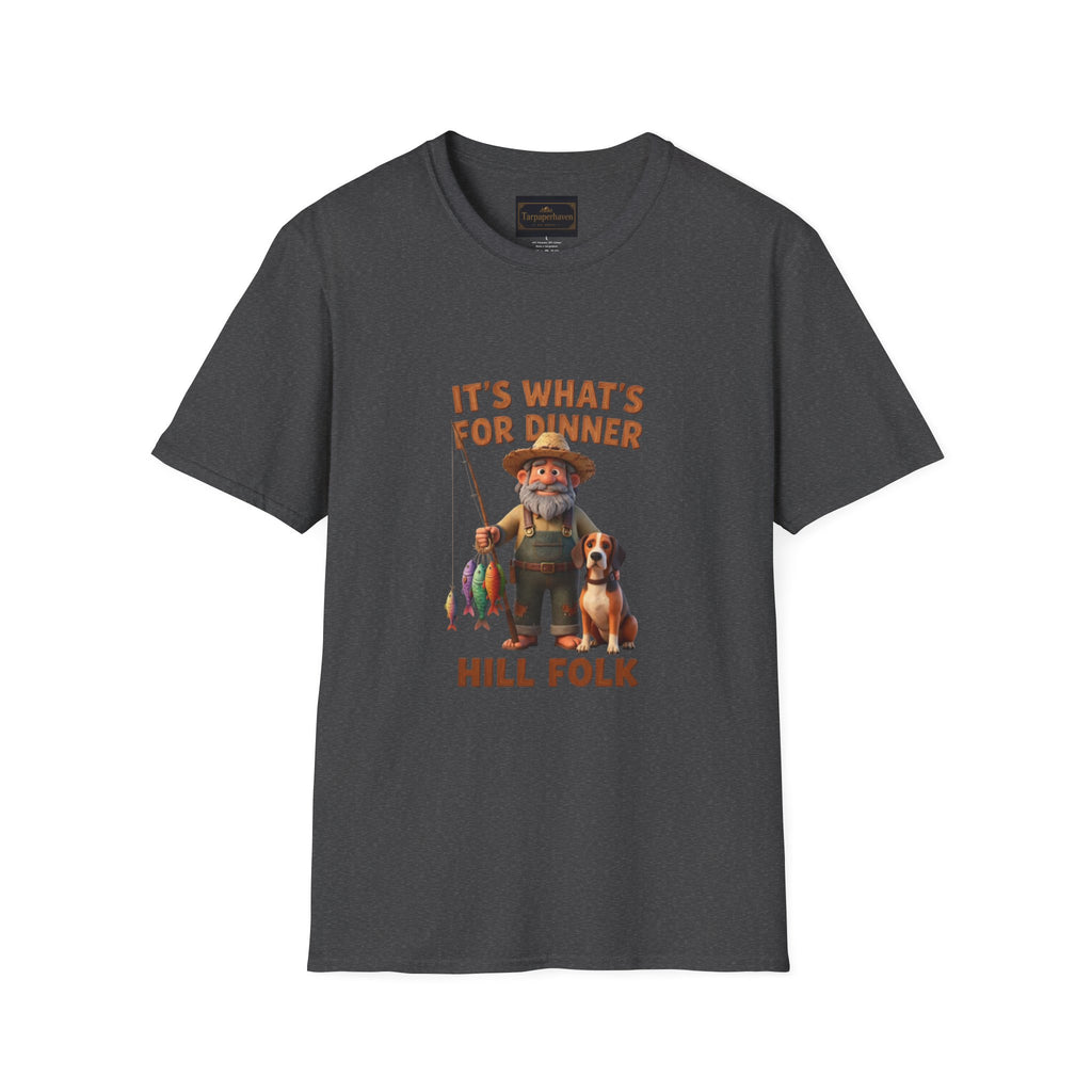 It's What's For Dinner Hill Folk T-Shirt — Rustic Fisherman & Dog Graphic Tee