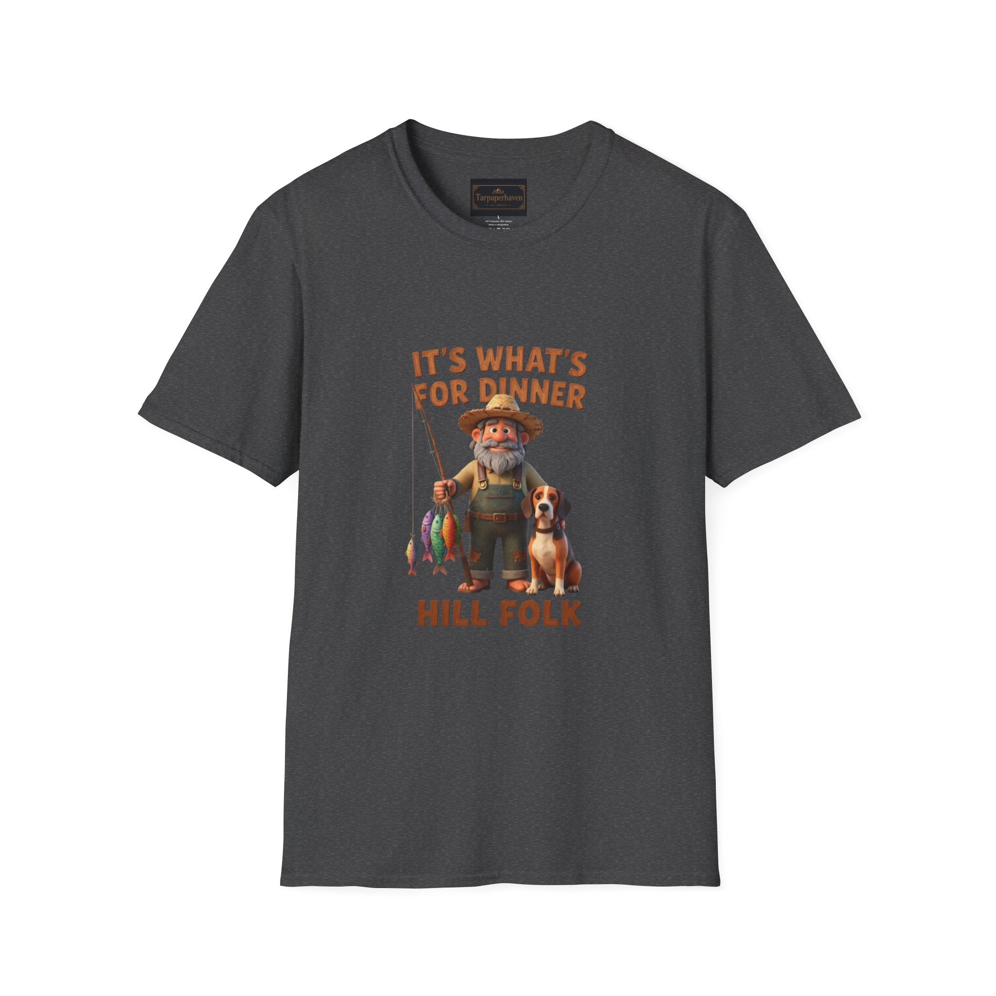 It's What's For Dinner Hill Folk T-Shirt — Rustic Fisherman & Dog Graphic Tee