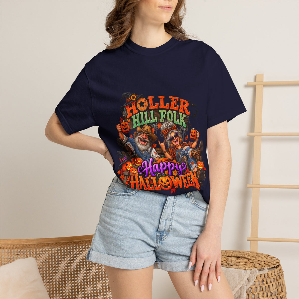 Halloween Holler Hill Folk T-Shirt — "Happy Halloween" Vintage Horror Design