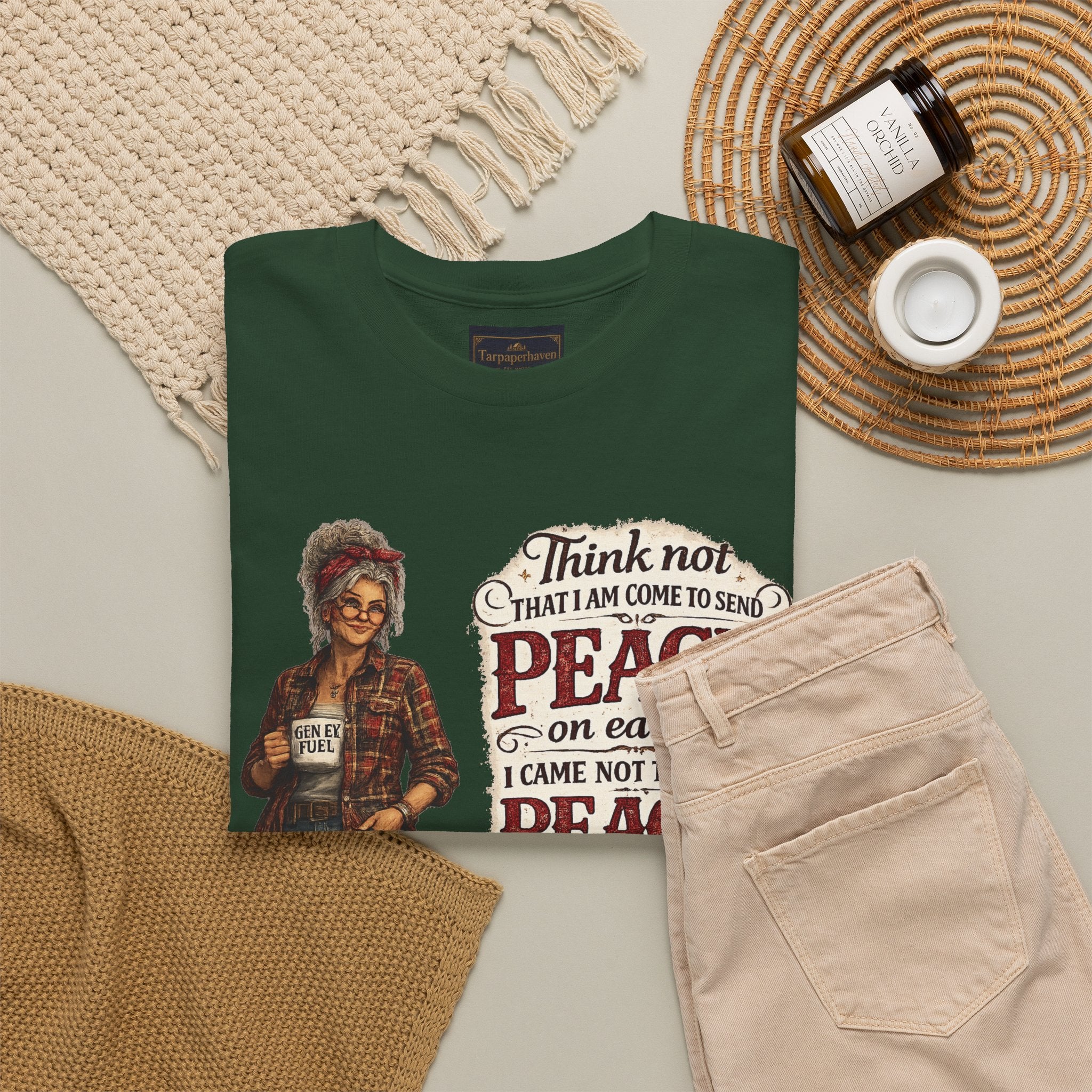 Christian Faith Tee — "I Come Not to Send Peace but a Sword" Matthew 10:34 Graphic Shirt