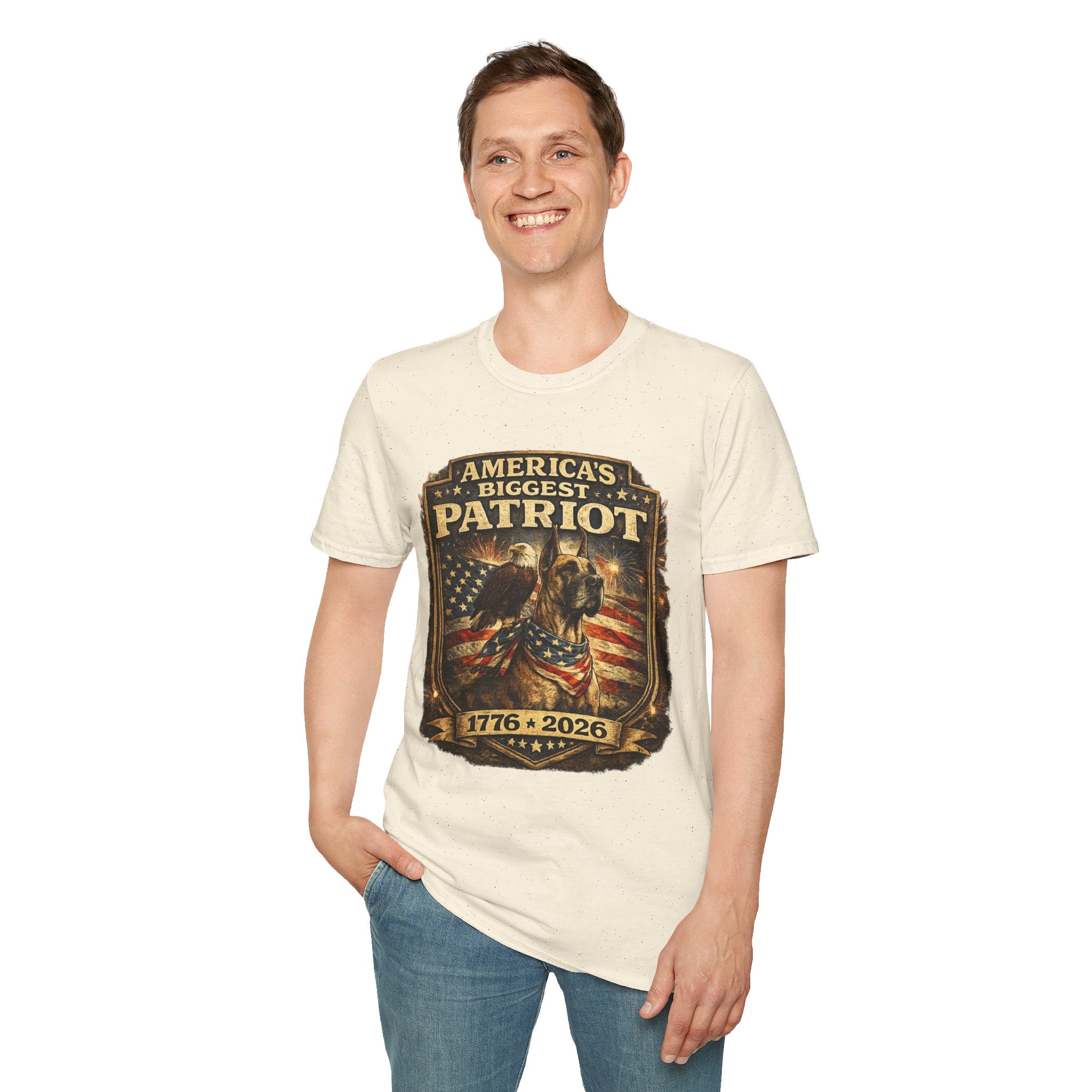 Patriot T-Shirt — Great Dane 1776–2026 Vintage Eagle Flag Tee