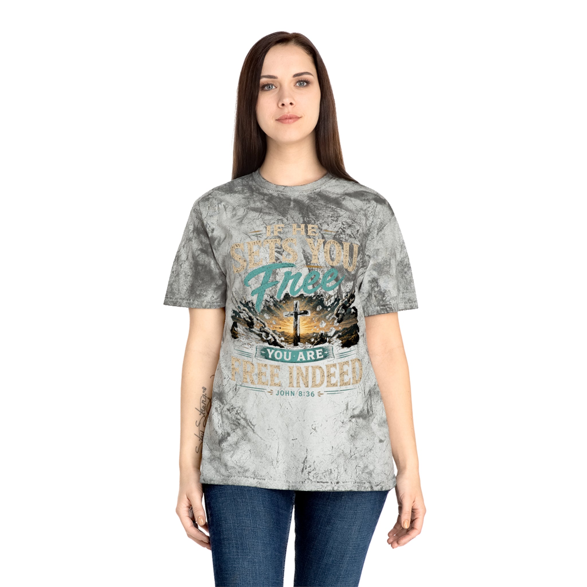 Christian Freedom Tee — "If He Sets You Free" Scripture T-Shirt