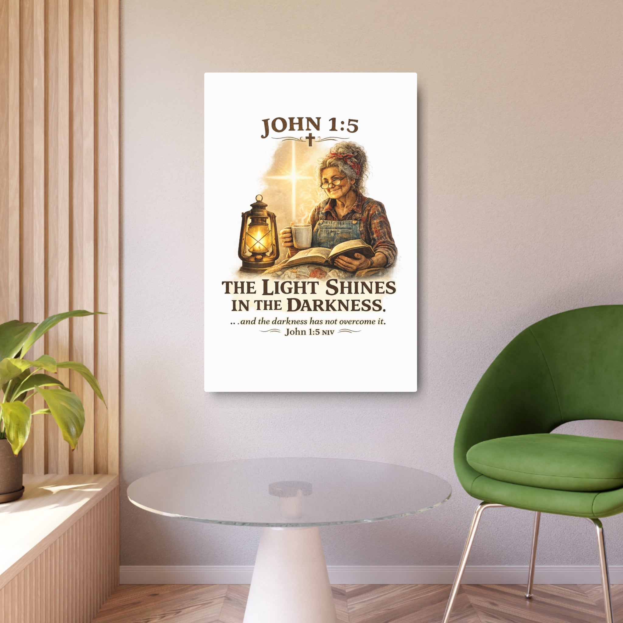 Metal Sign – John 1:5 "The Light Shines in the Darkness" Inspirational Christian Wall Art