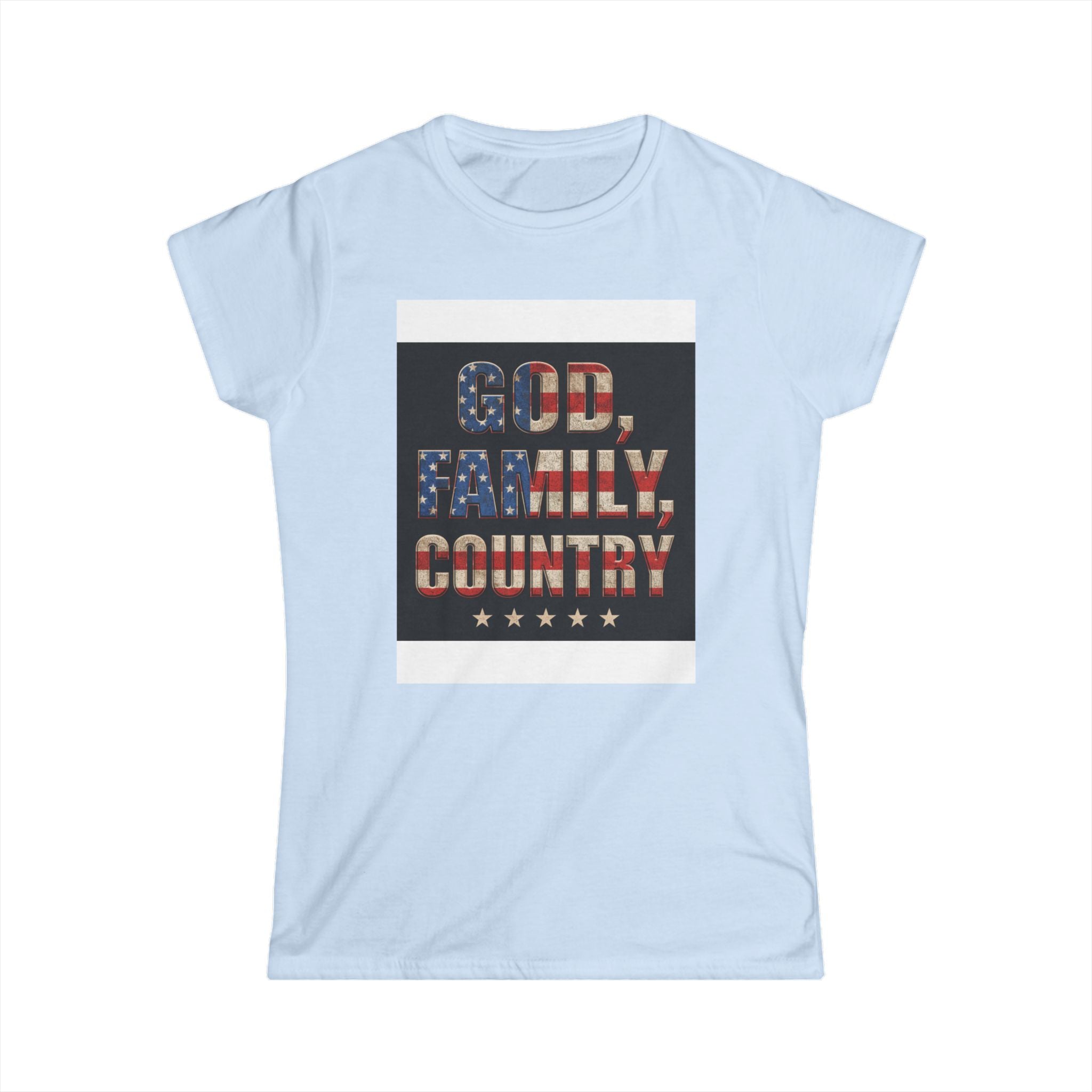 Women's Tee - "God. Family. Country." American Flag Patriotic Graphic