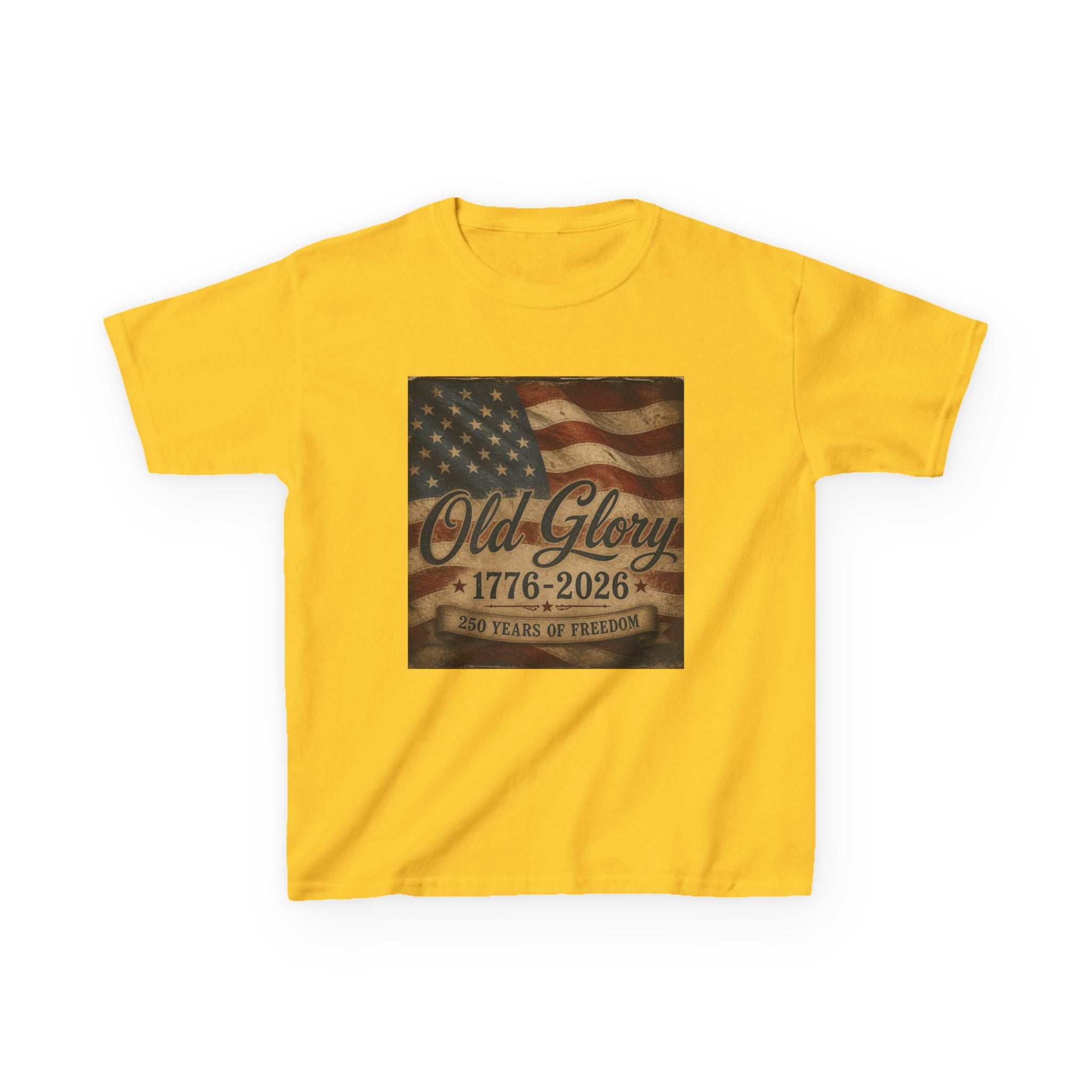 Kids T‑Shirt — "Old Glory 1776–2026" Vintage American Flag Patriotic Tee