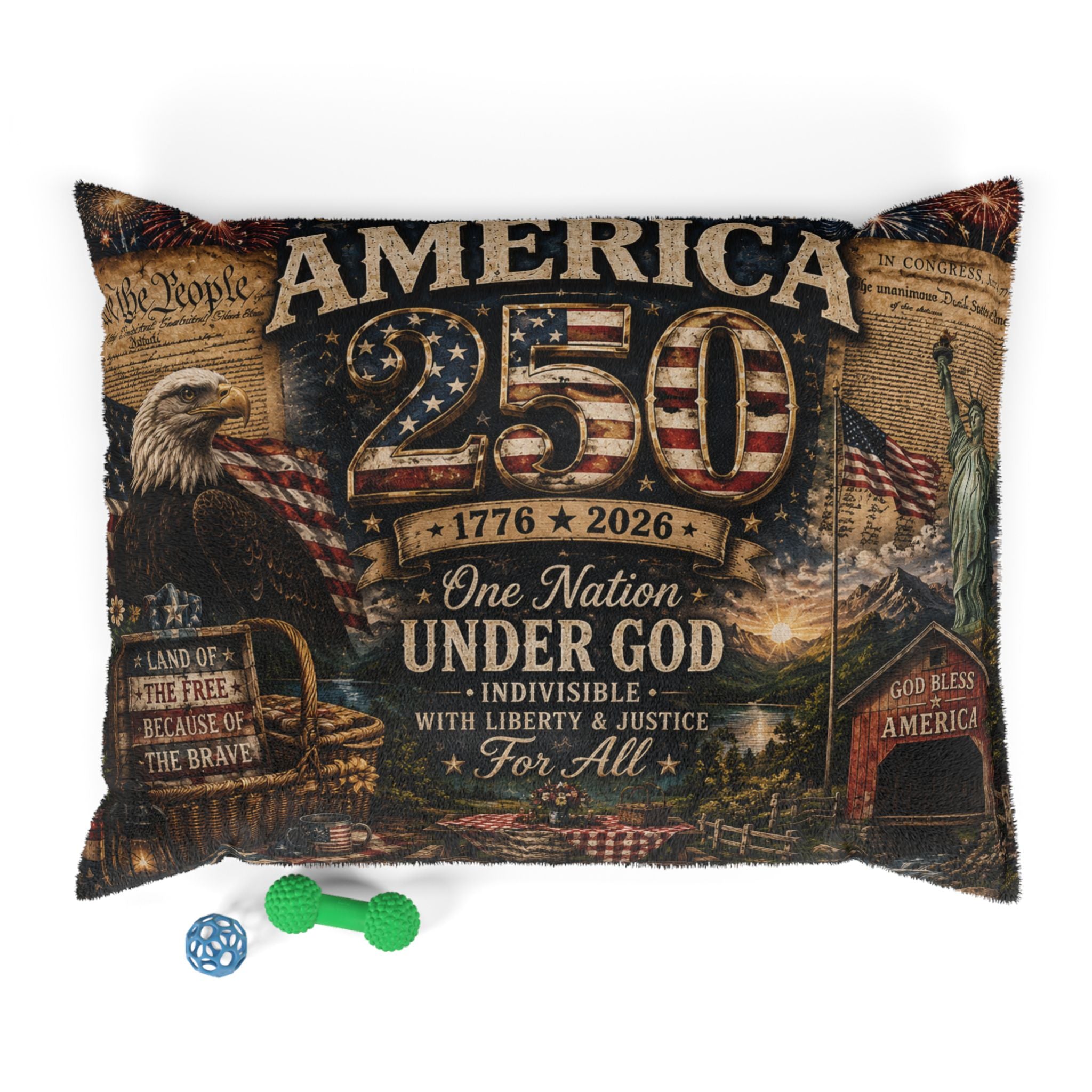 America 250 Patriotic Pet Bed — "One Nation Under God" 1776–2026 Memorial Cushion