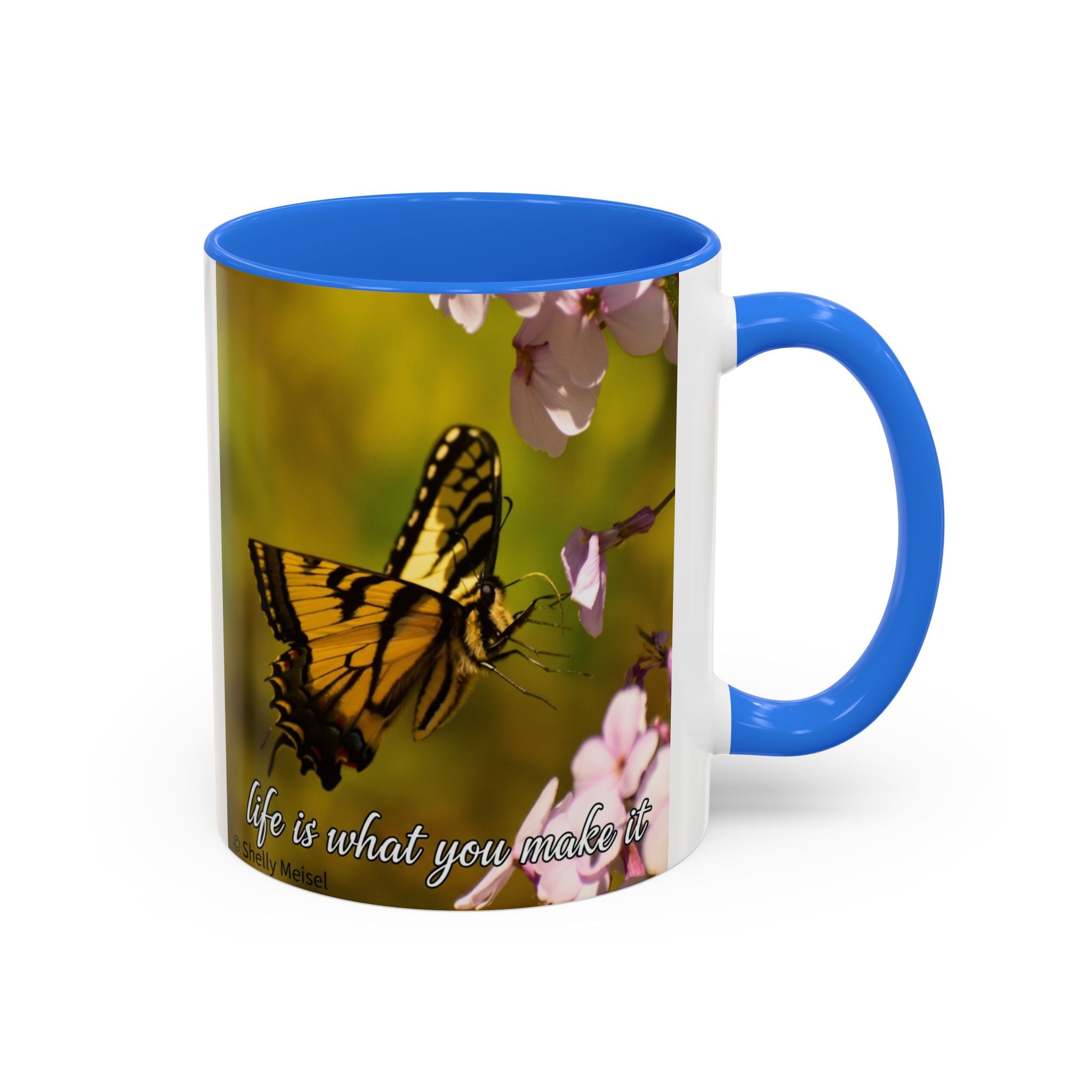 Butterfly Floral Mug — "Life Is What You Make It" Inspirational Coffee Cup