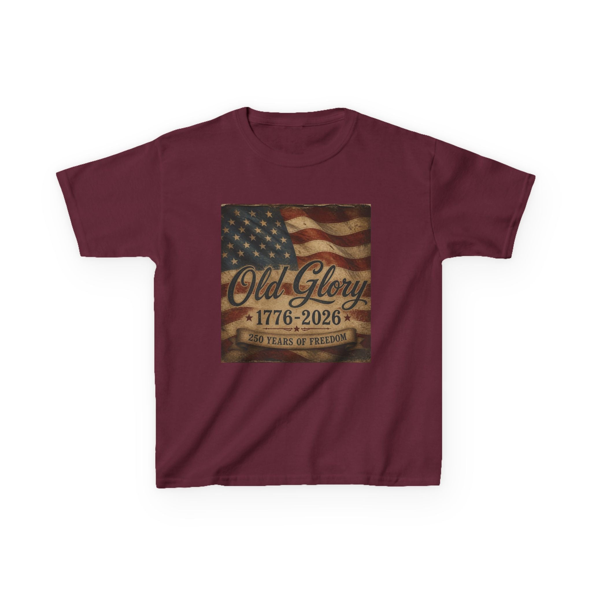 Kids T‑Shirt — "Old Glory 1776–2026" Vintage American Flag Patriotic Tee