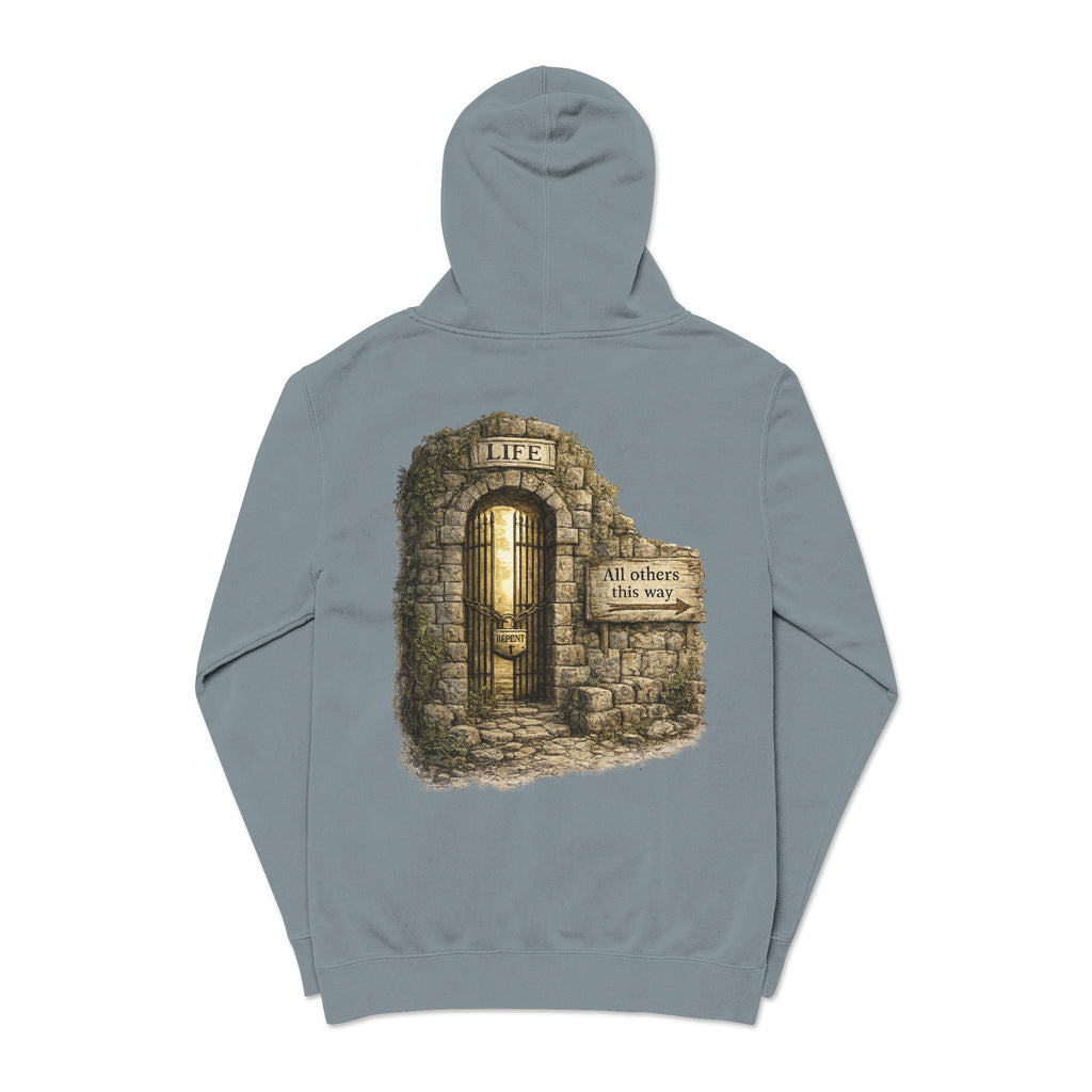 Faith Over Fear Hoodie — 'The Narrow Path Vintage Graphic Pigment-Dyed Hoodie