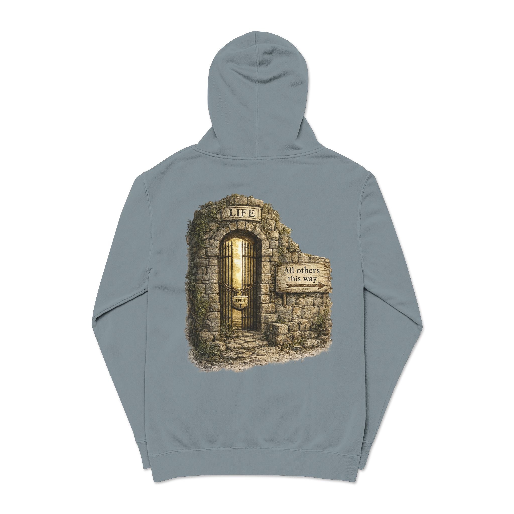 Faith Over Fear Hoodie — 'The Narrow Path Vintage Graphic Pigment-Dyed Hoodie