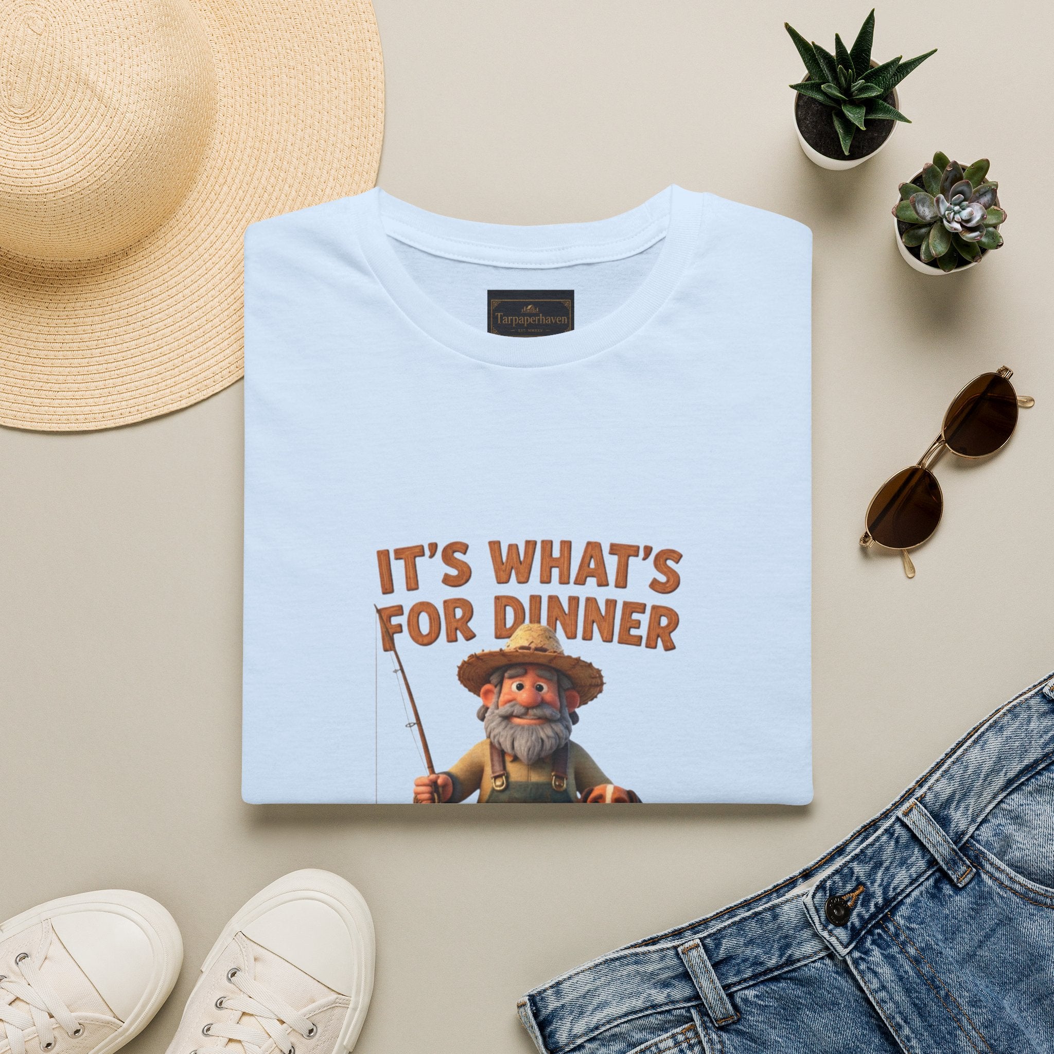 It's What's For Dinner Hill Folk T-Shirt — Rustic Fisherman & Dog Graphic Tee