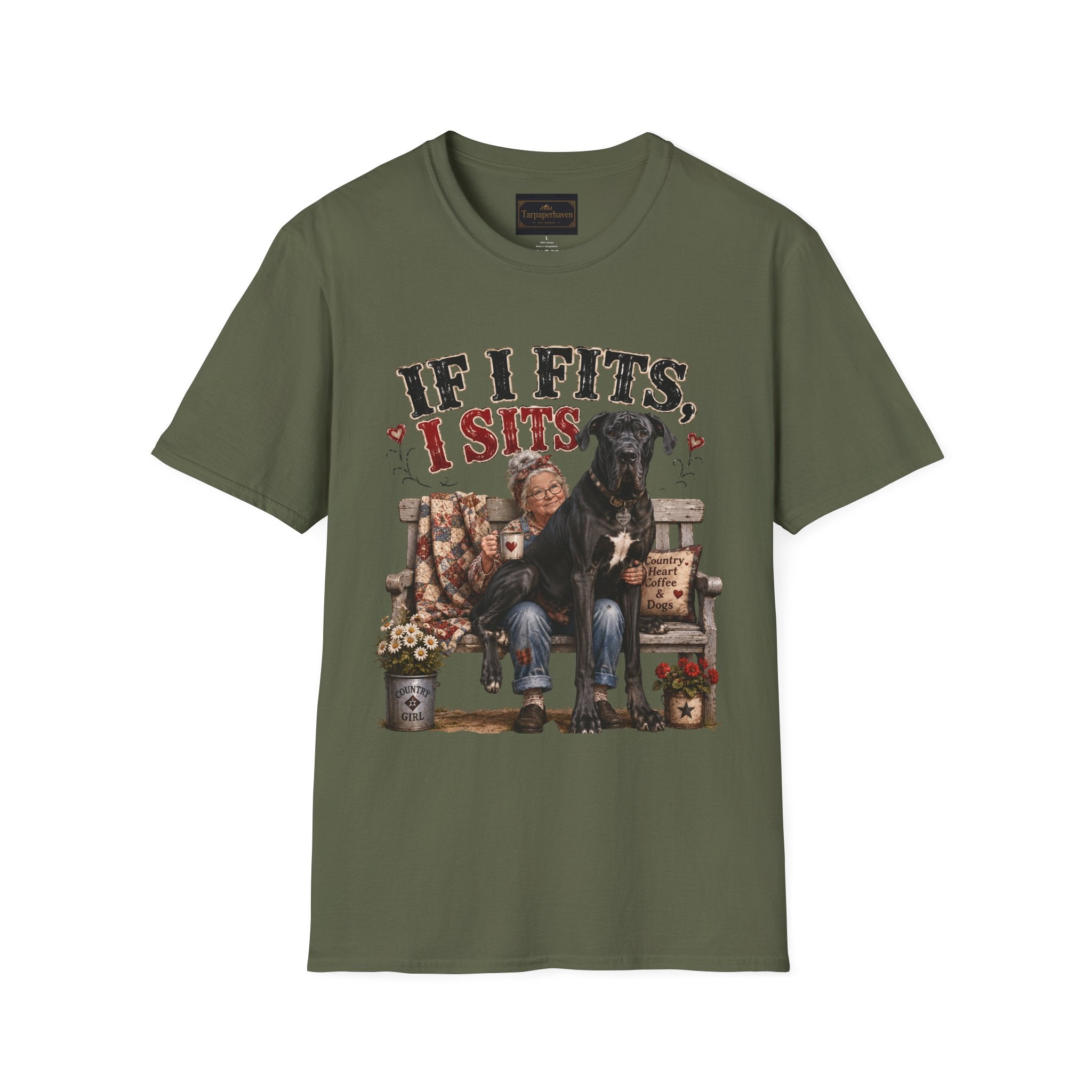 If I Fits, I Sits T-Shirt — Funny Great Dane Lover Graphic Tee
