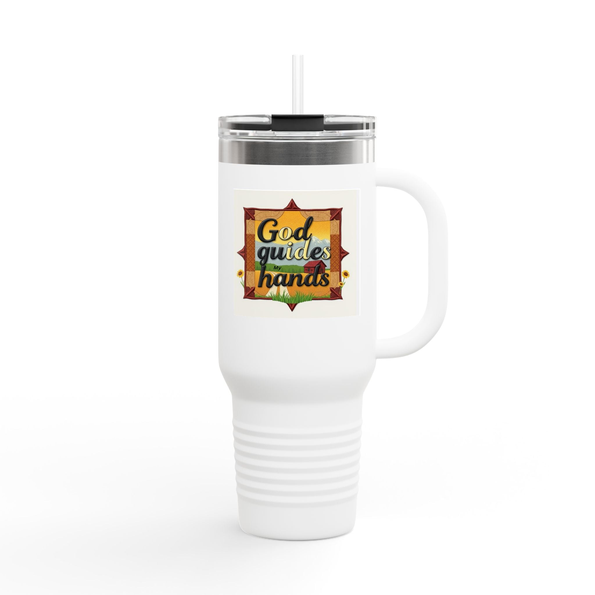 40oz Insulated Travel Mug — "God Guides My Hands" Inspirational Tumbler