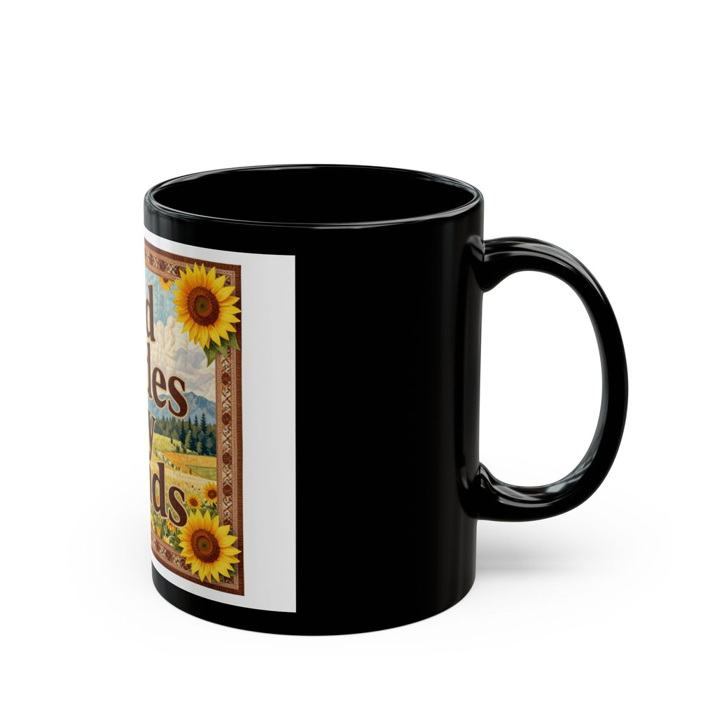 God Guides My Hands Mug — Faith Sunrise Sunflower Ceramic Coffee Cup (11oz/15oz)