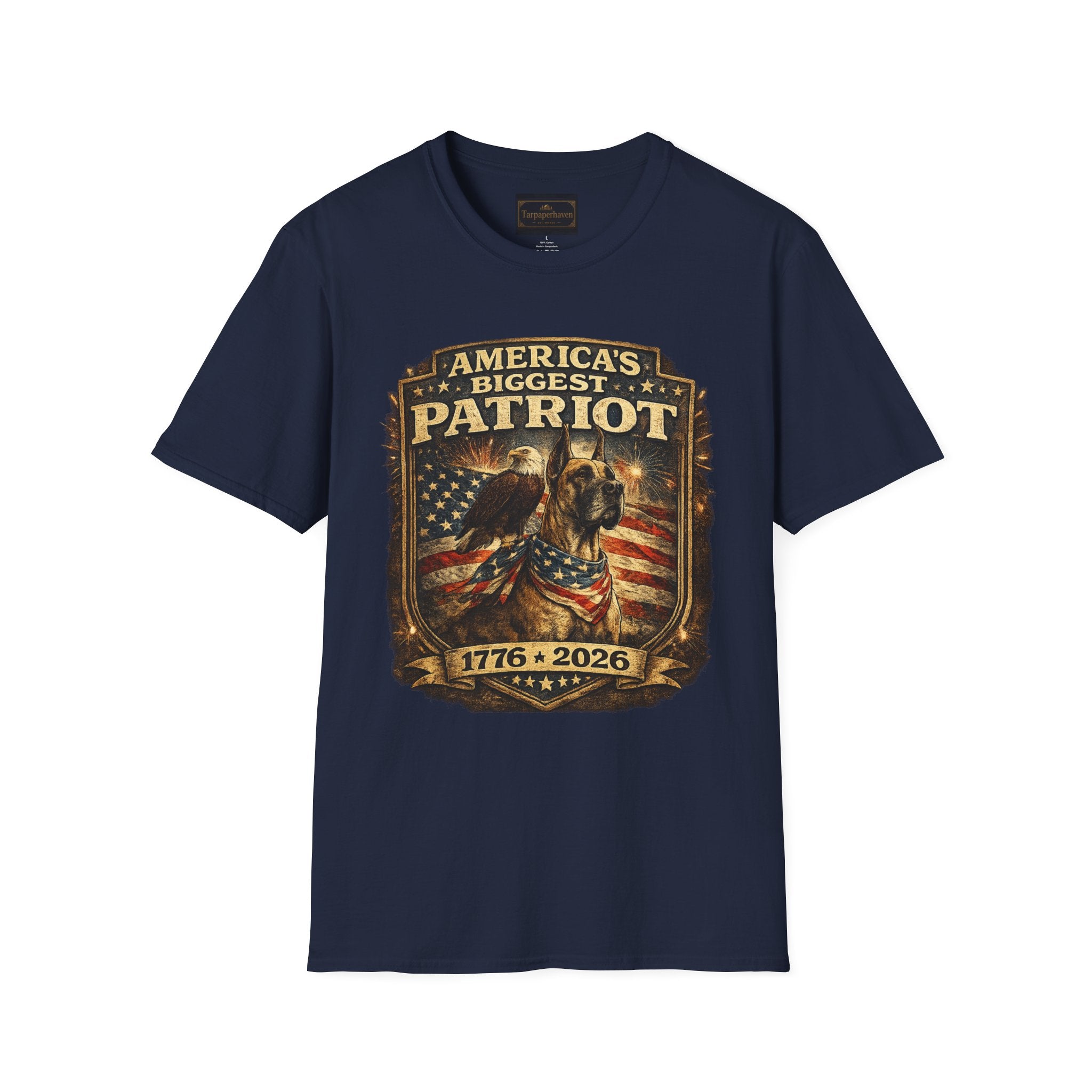 Patriot T-Shirt — Great Dane 1776–2026 Vintage Eagle Flag Tee