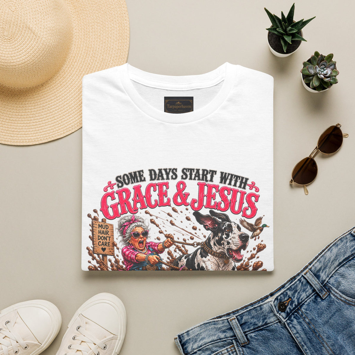 Great Dane Christian Mud Slide  Funny Graphic Tee