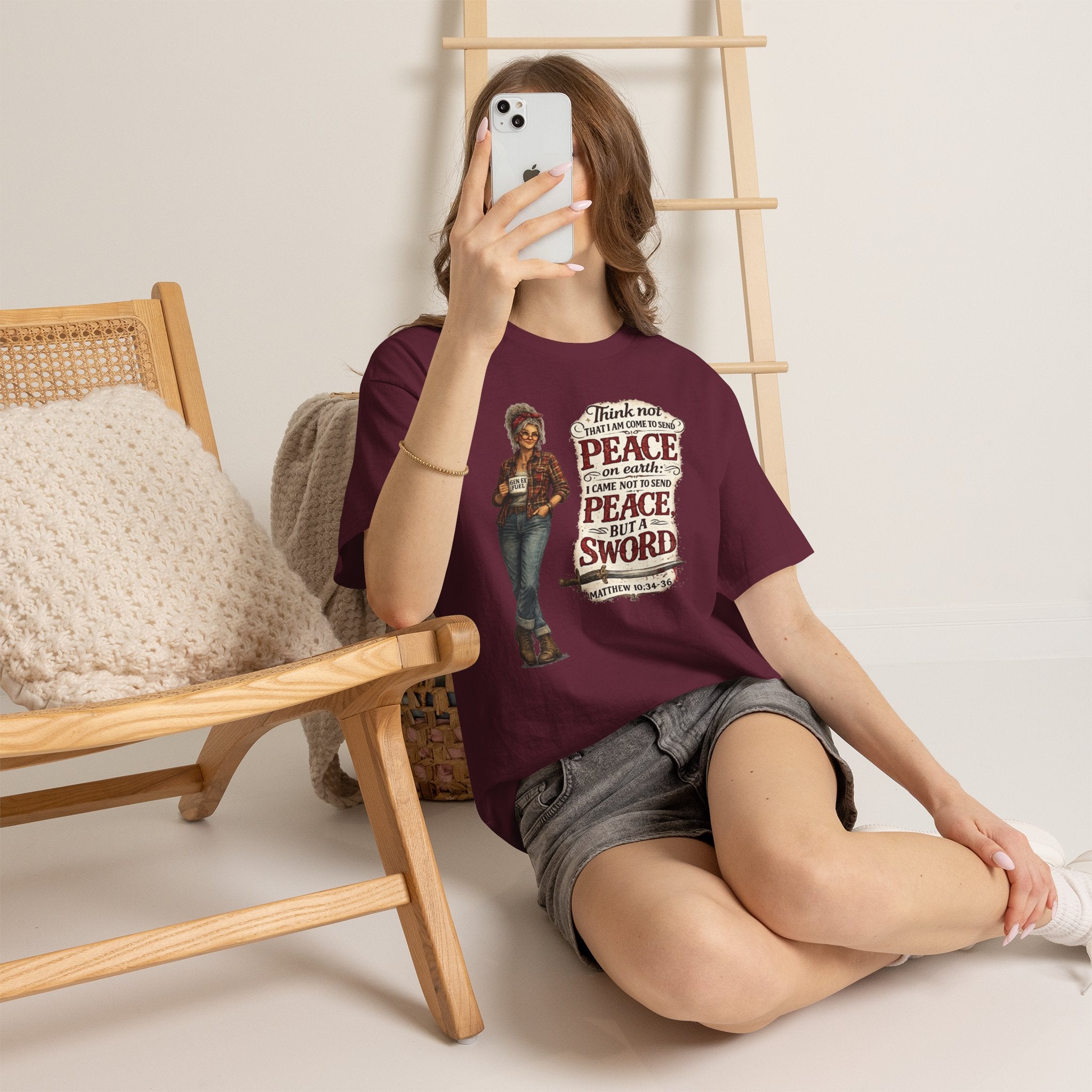 Christian Faith Tee — "I Come Not to Send Peace but a Sword" Matthew 10:34 Graphic Shirt
