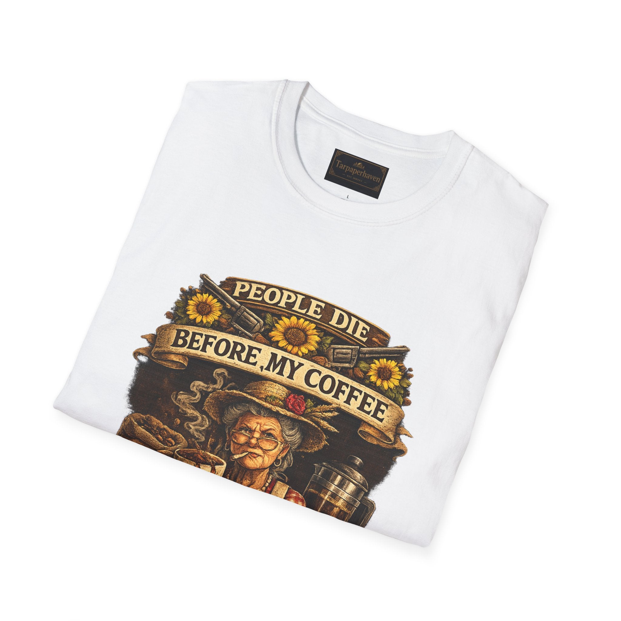 "People Die Before My Coffee" Vintage Coffee Granny Humor T-Shirt