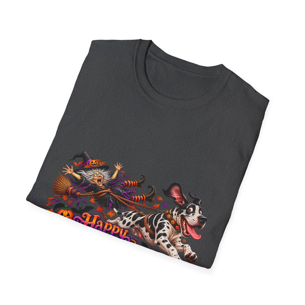 Halloween Dog T-Shirt — Great Dane with Pumpkin Candy Pail