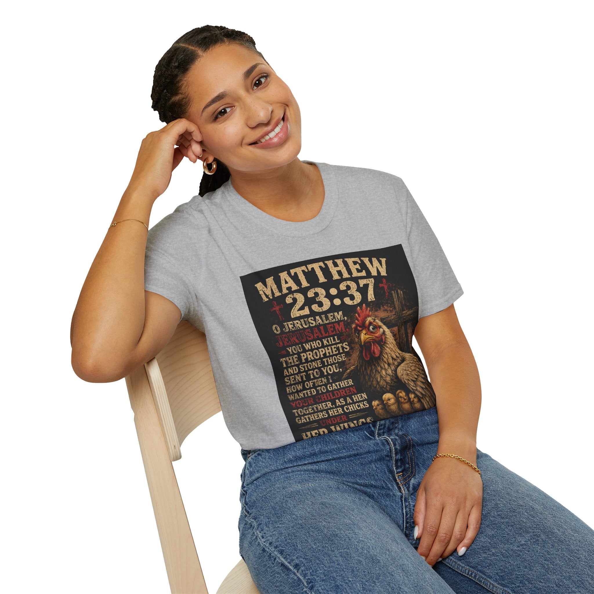 Matthew 23:37 Scripture T-Shirt — Jerusalem Biblical Verse Hen Design