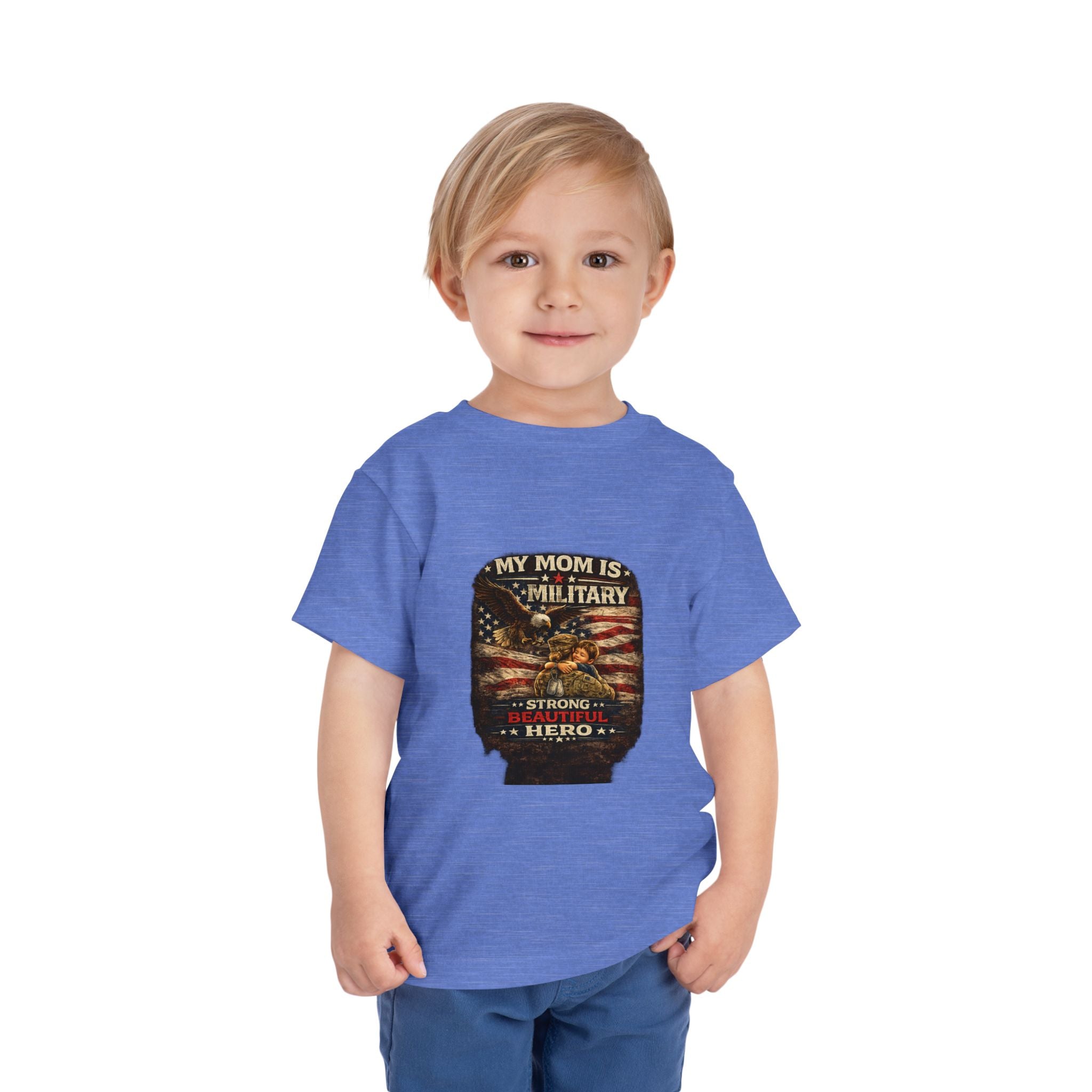 Toddler Tee "My Mom is Military - Strong Beautiful Hero" | Patriotic Kids Shirt