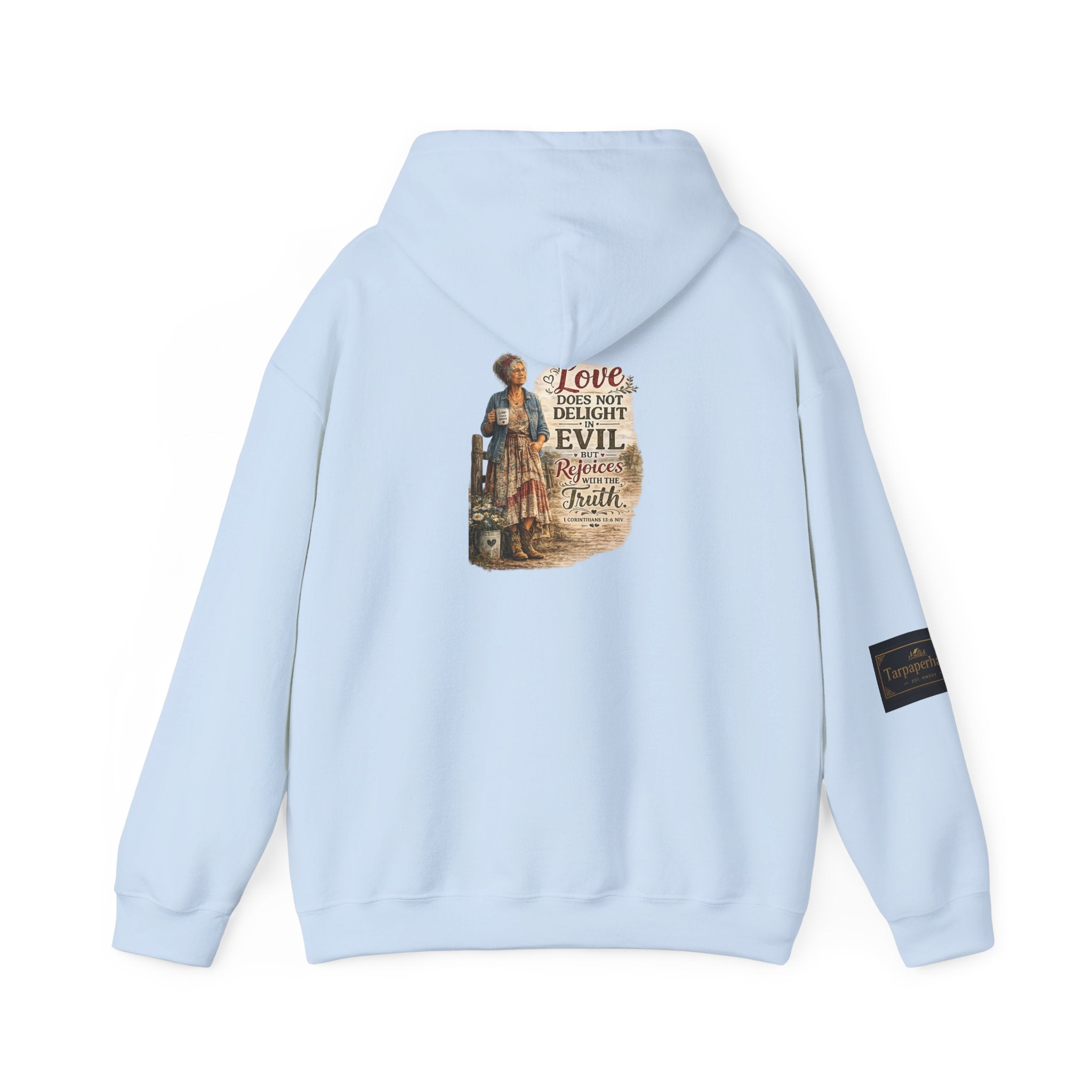 Christian Faith Hoodie - "Love Does Not Delight in Evil" Scripture Sweatshirt