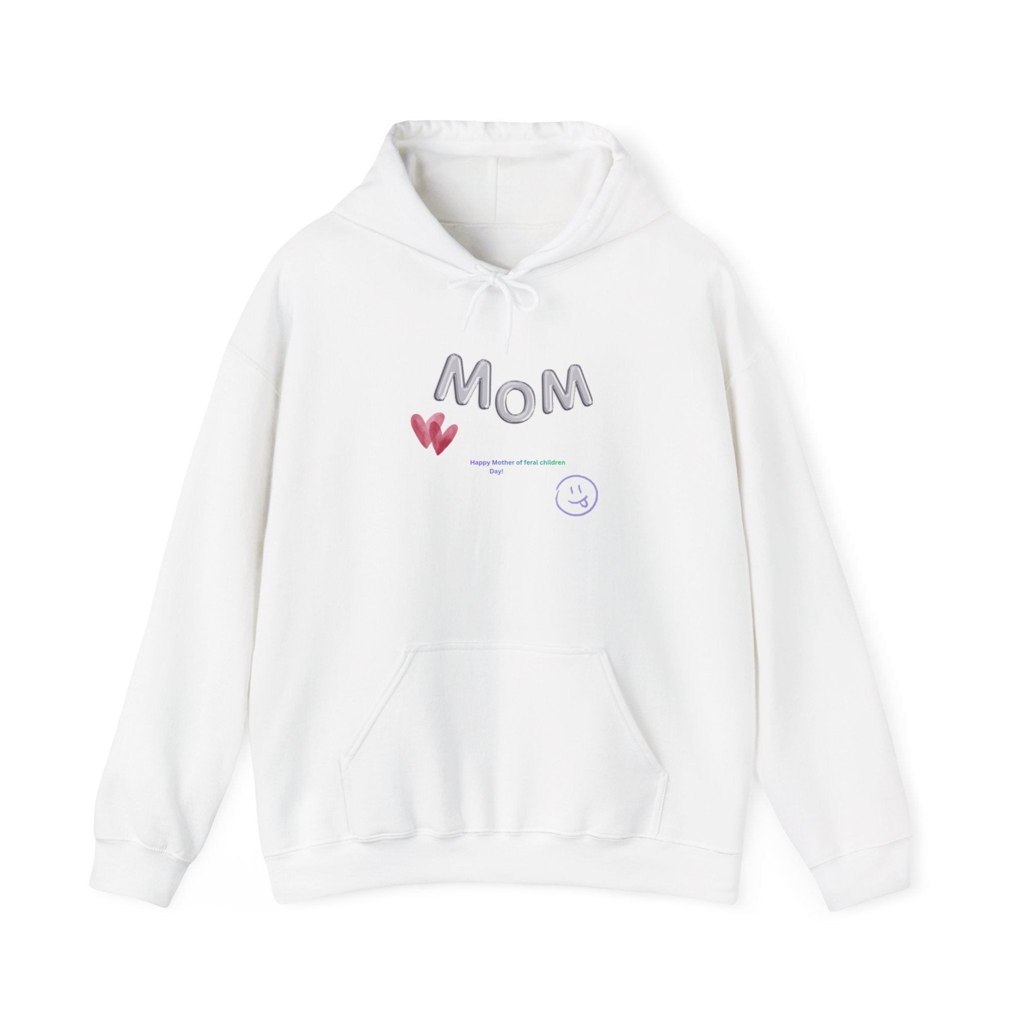 Mom Heart Graphic Hoodie – Cute Handwritten "MOM" Gift Pullover for Mother's Day