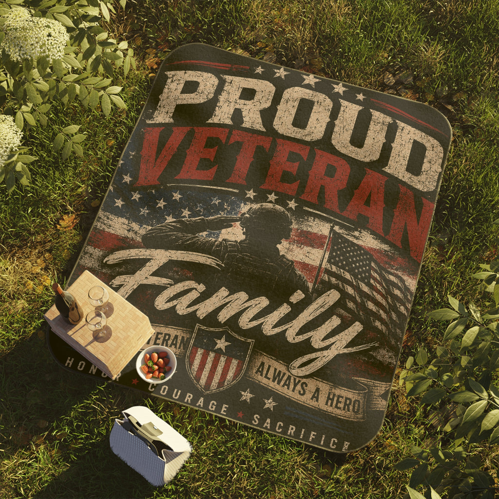 Proud Veteran Family Picnic Blanket — Patriotic American Flag Veterans Outdoor Blanket
