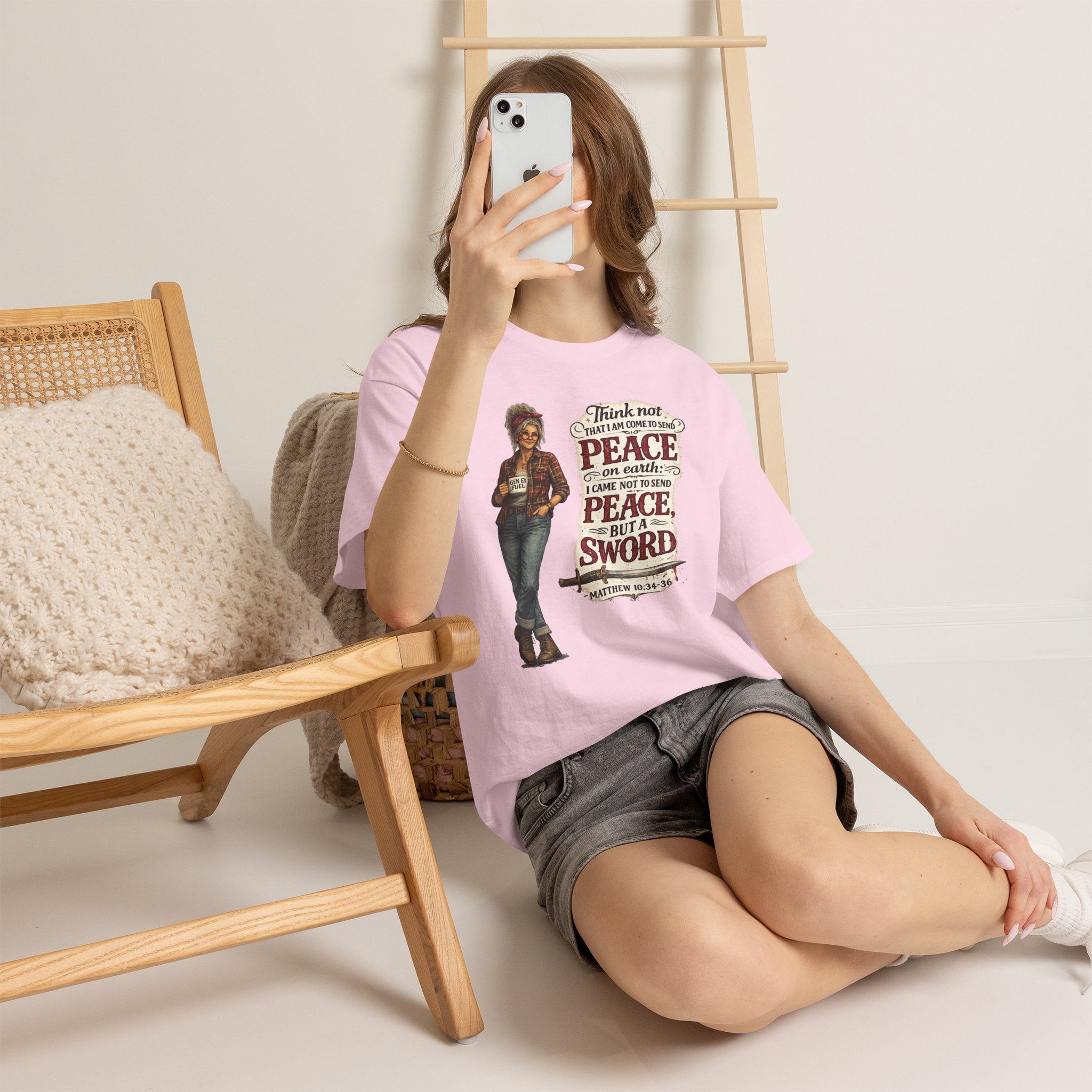 Christian Faith Tee — "I Come Not to Send Peace but a Sword" Matthew 10:34 Graphic Shirt