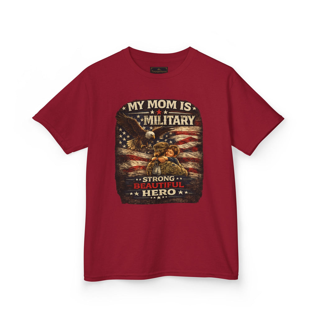 Kids Tee — "My Mom Is Military" Patriotic American Flag Shirt