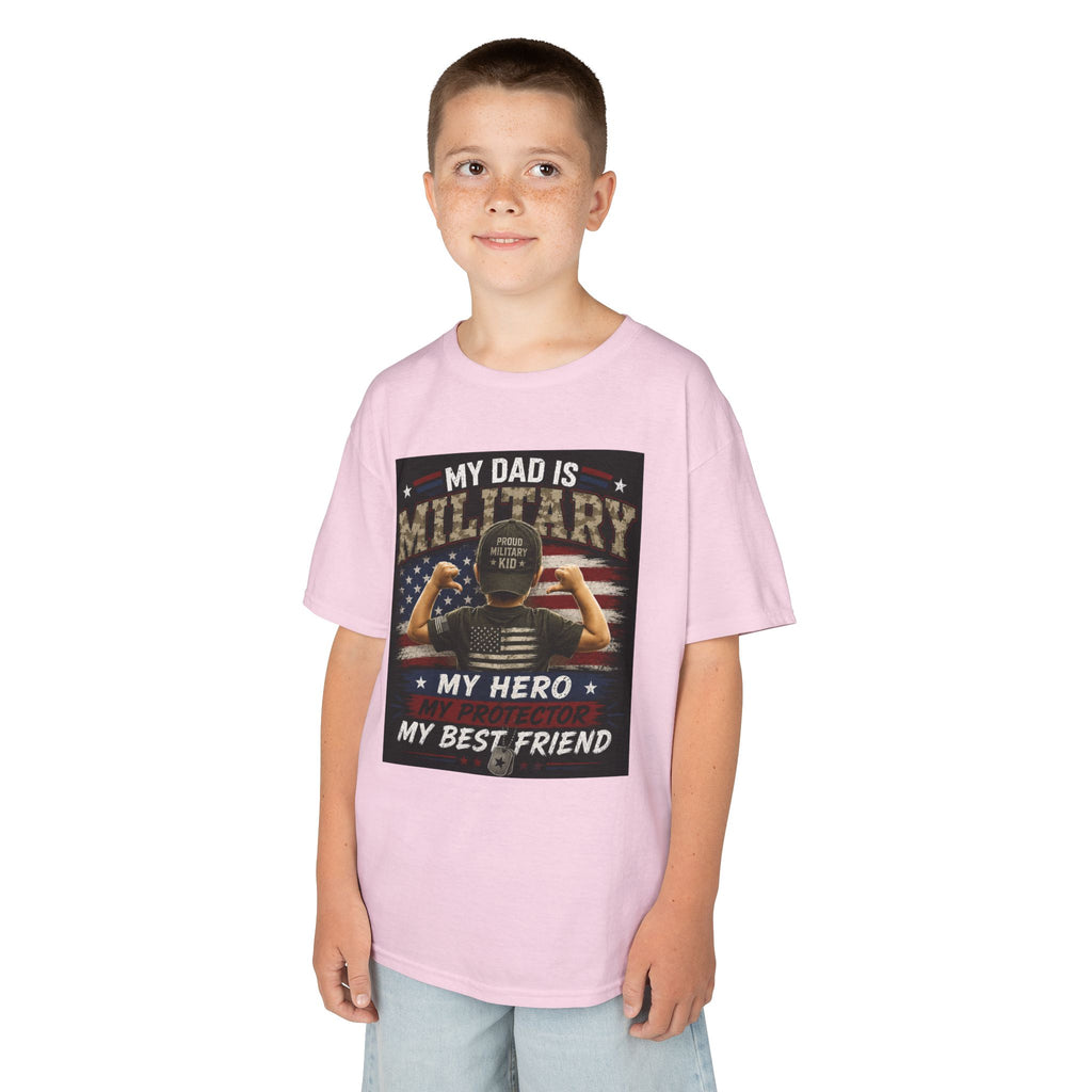 Kids Tee — "My Dad Is Military" Patriotic Hero Shirt
