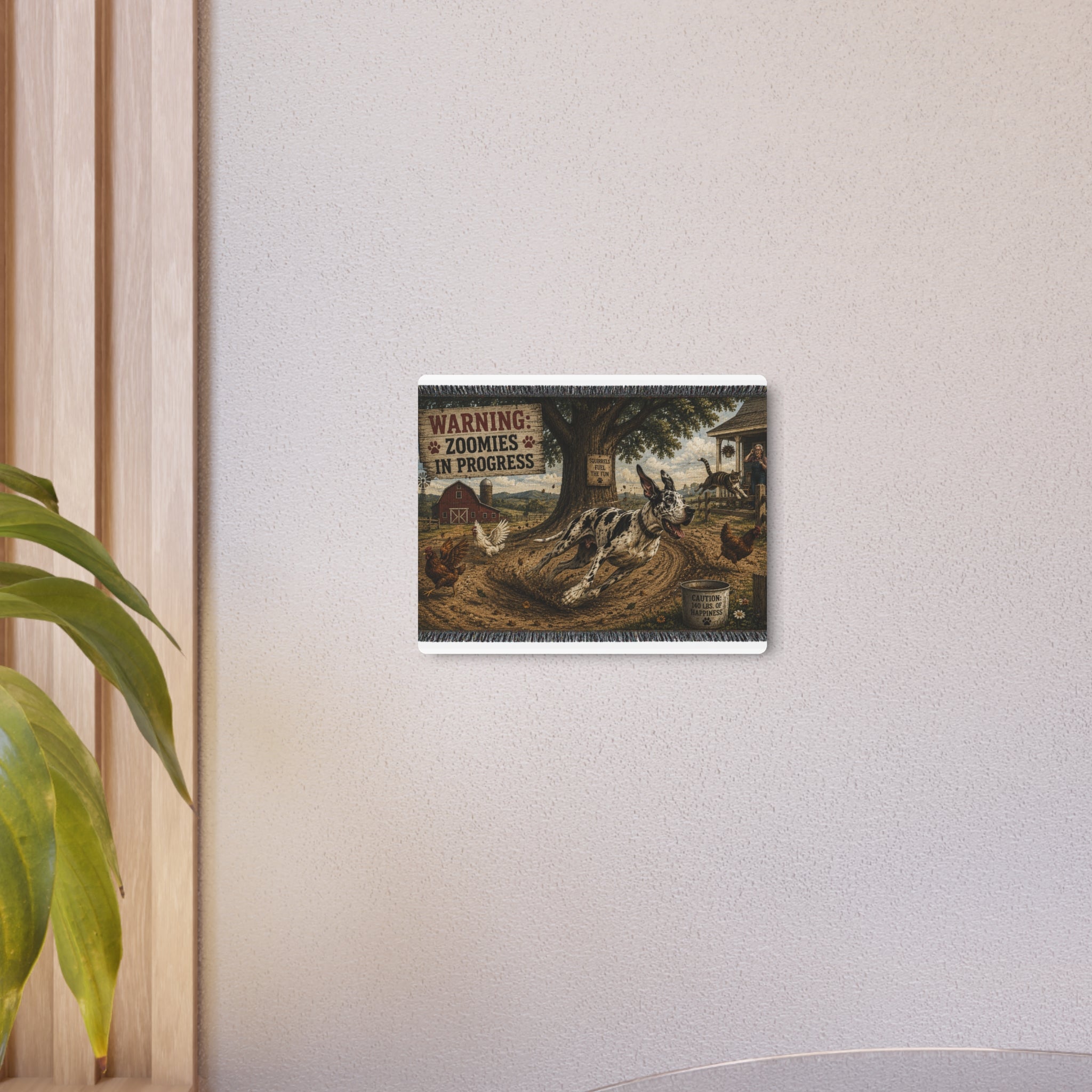 Metal Art Sign - "Warning: Zoomies in Progress" Farm Great Dane  Metal Wall Art